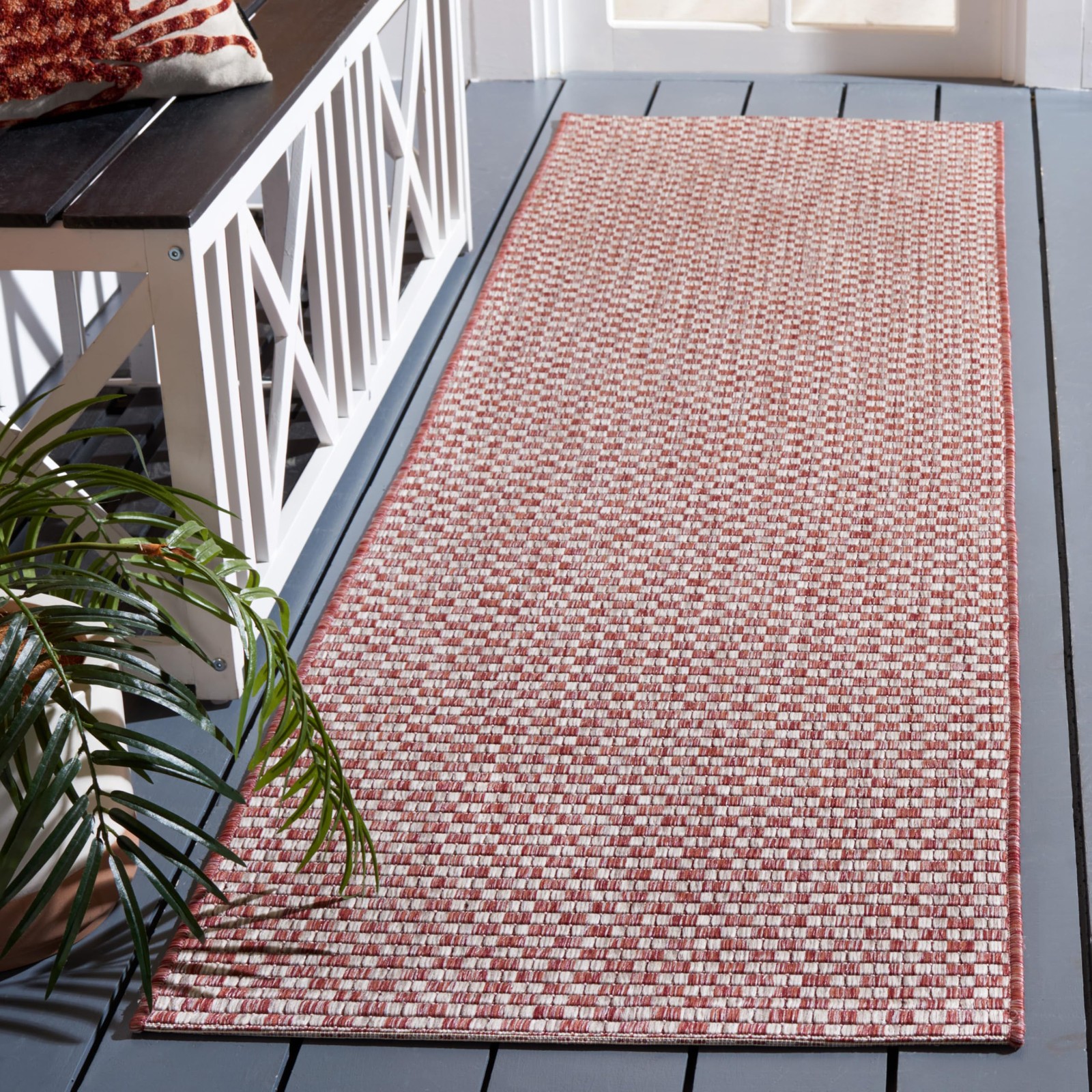 Washable Rug Outdoor Courtyard Collection - 2'3" x 10' Runner, Rust & Light G...