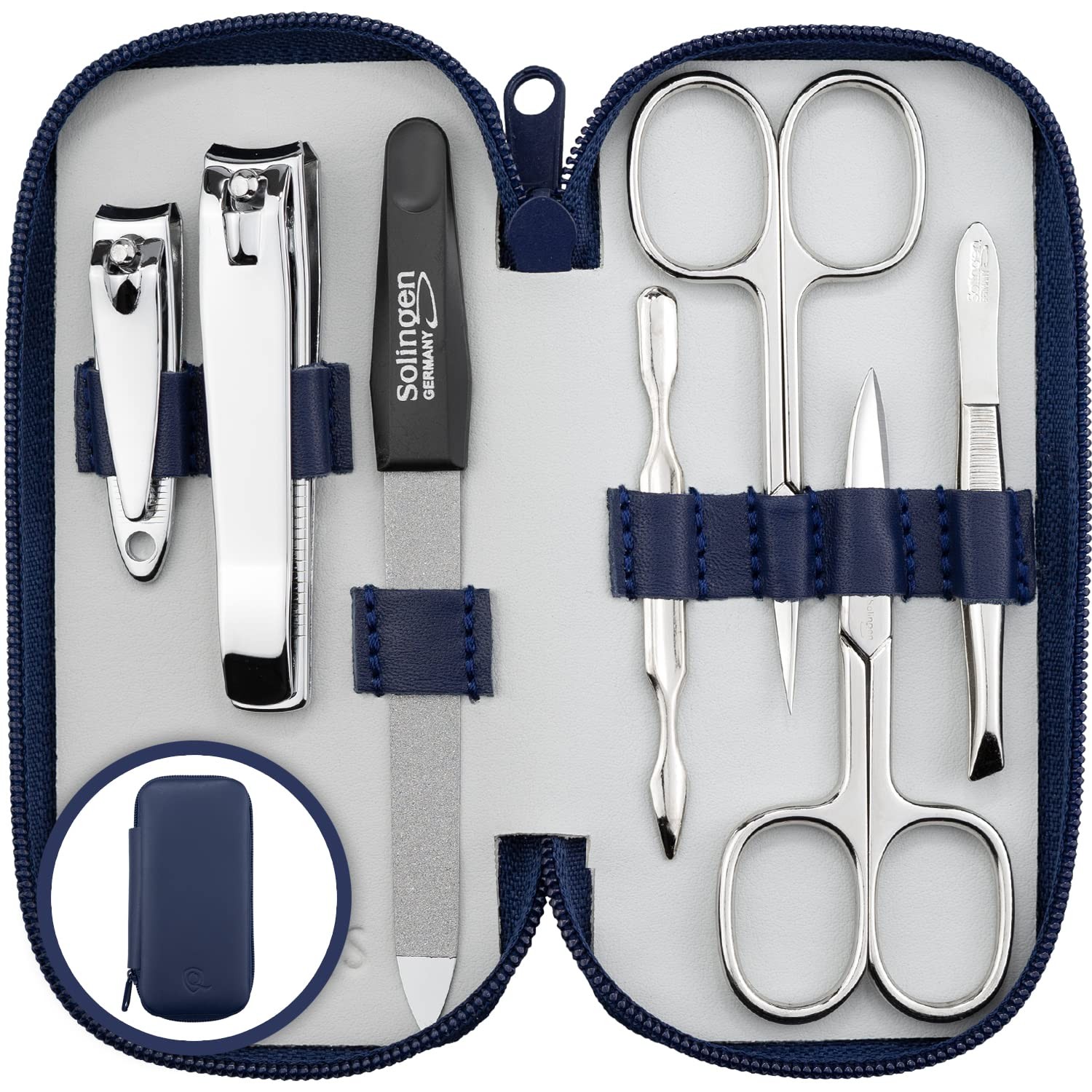 marQus Manicure Set Solingen Made in Germany - 7 Piece Exclusive Finger Blue