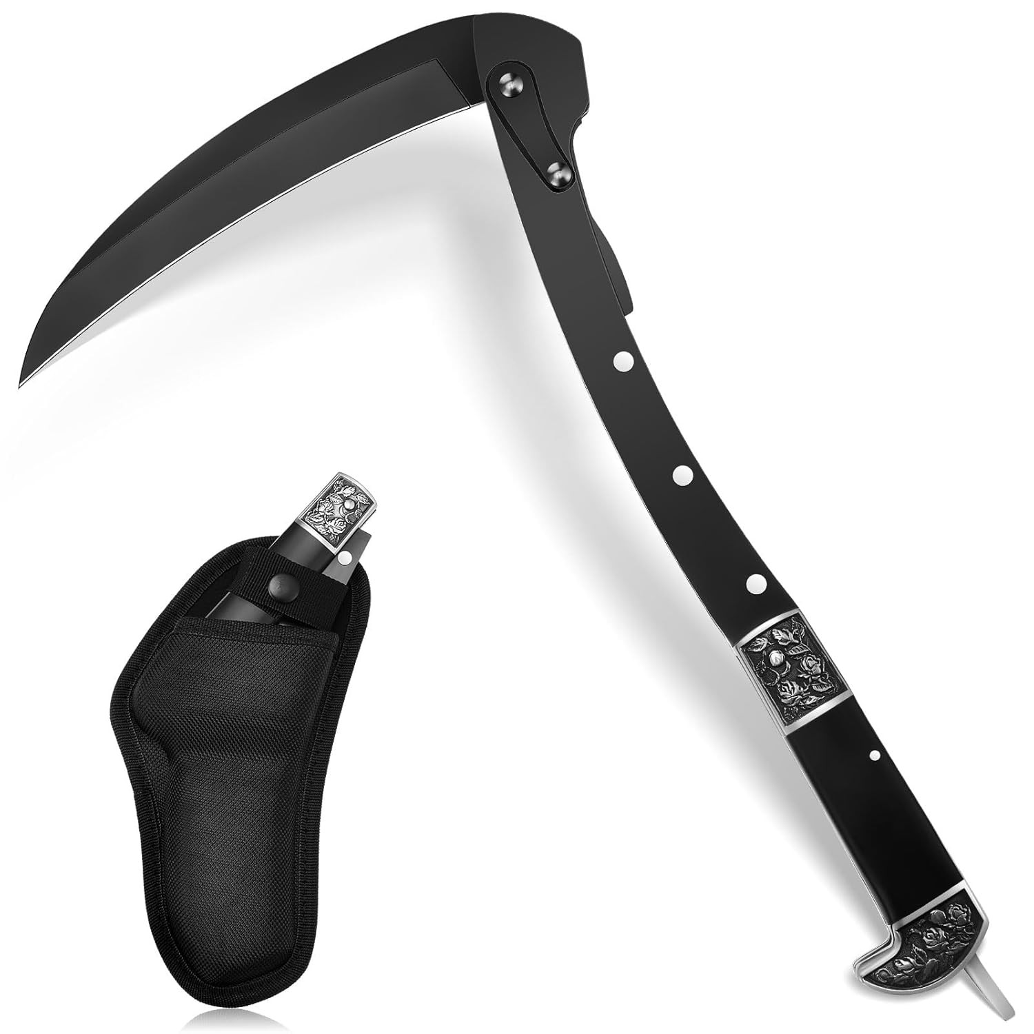 WILLBOND Black Sharp Folding Sickle Garden Tool Portable Safety Grass Hand Sickl