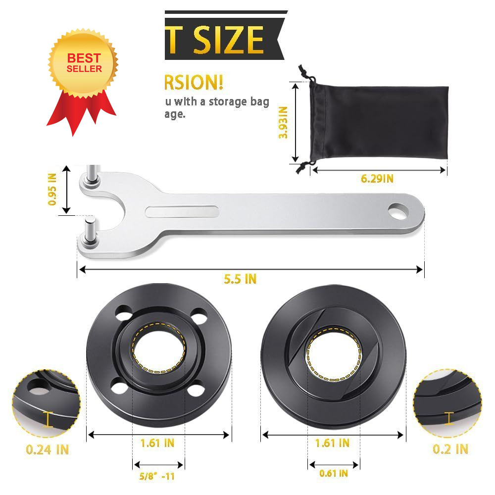 7PCS Angle Grinder Nut Flange Wrench, Premium Black, Silver