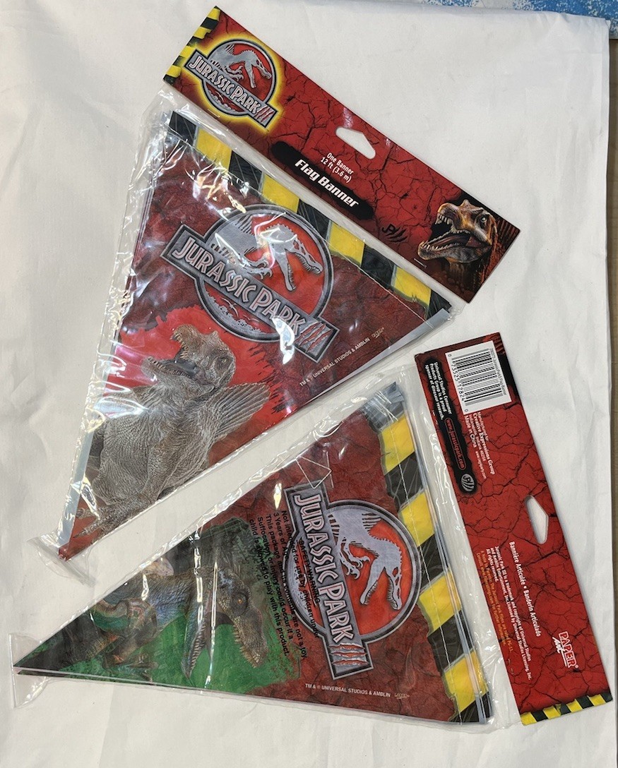 Jurassic Park 3 Vintage Birthday Party Flag Banner NEW IN PACKAGE 1998 12ft