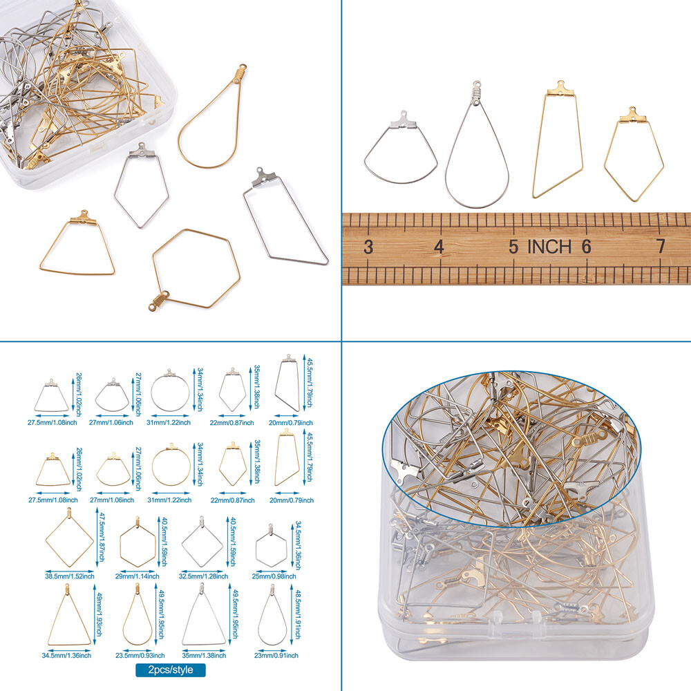 36Pcs Stainless Steel Beading Earring Hoops Component Mixed Hoop Earring Finding