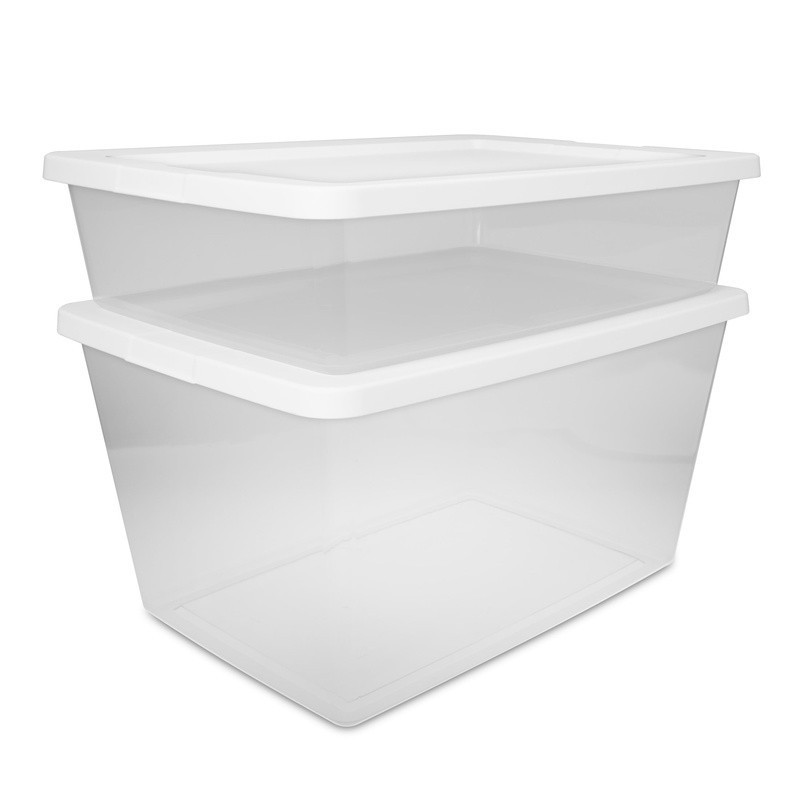 Stackable Clear Plastic Storage Boxes Set of 2 W/ Snap-on Lid Organization New