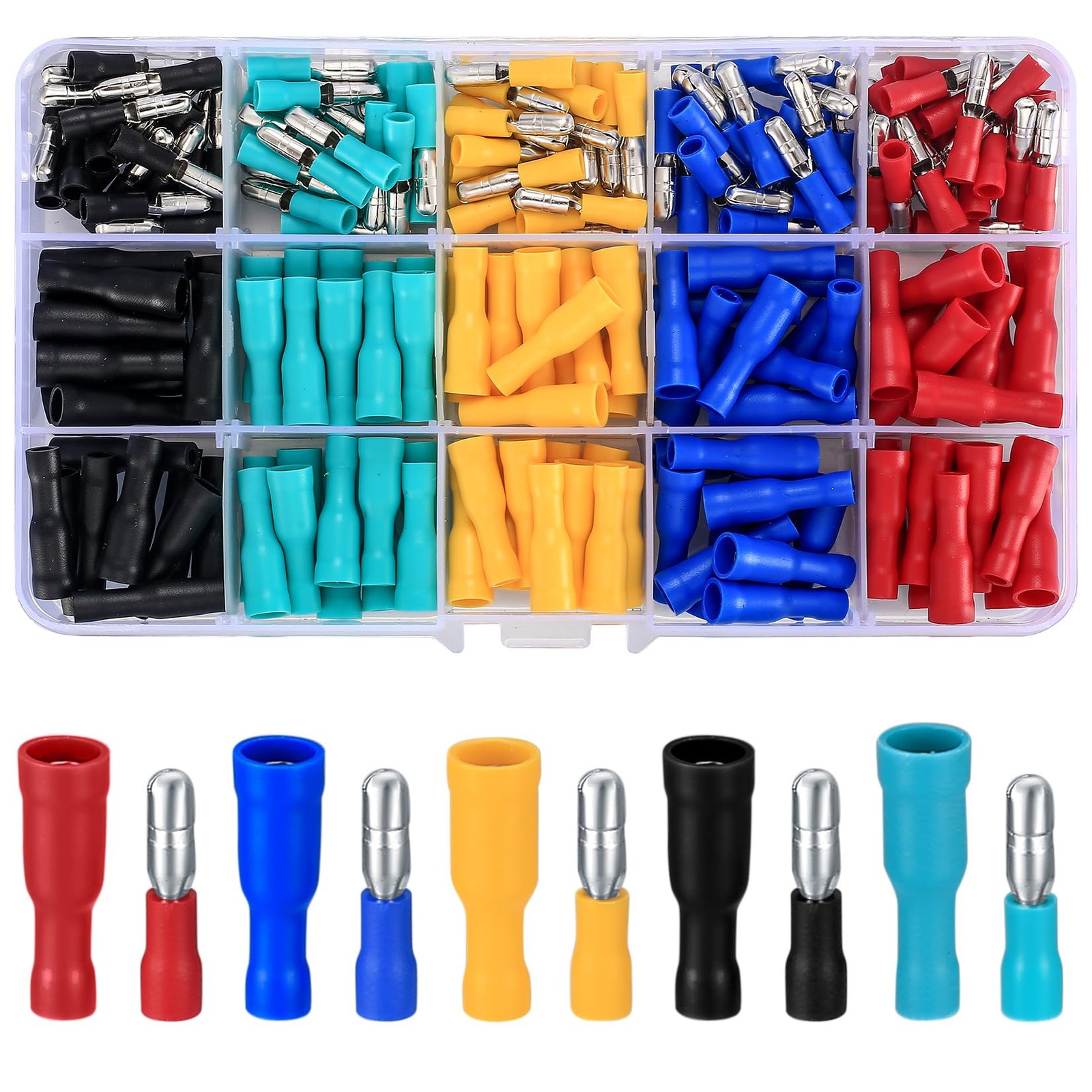 200 Pcs Bullet Connectors Male and Female, 22-16AWG Insulated Splice Female/M...