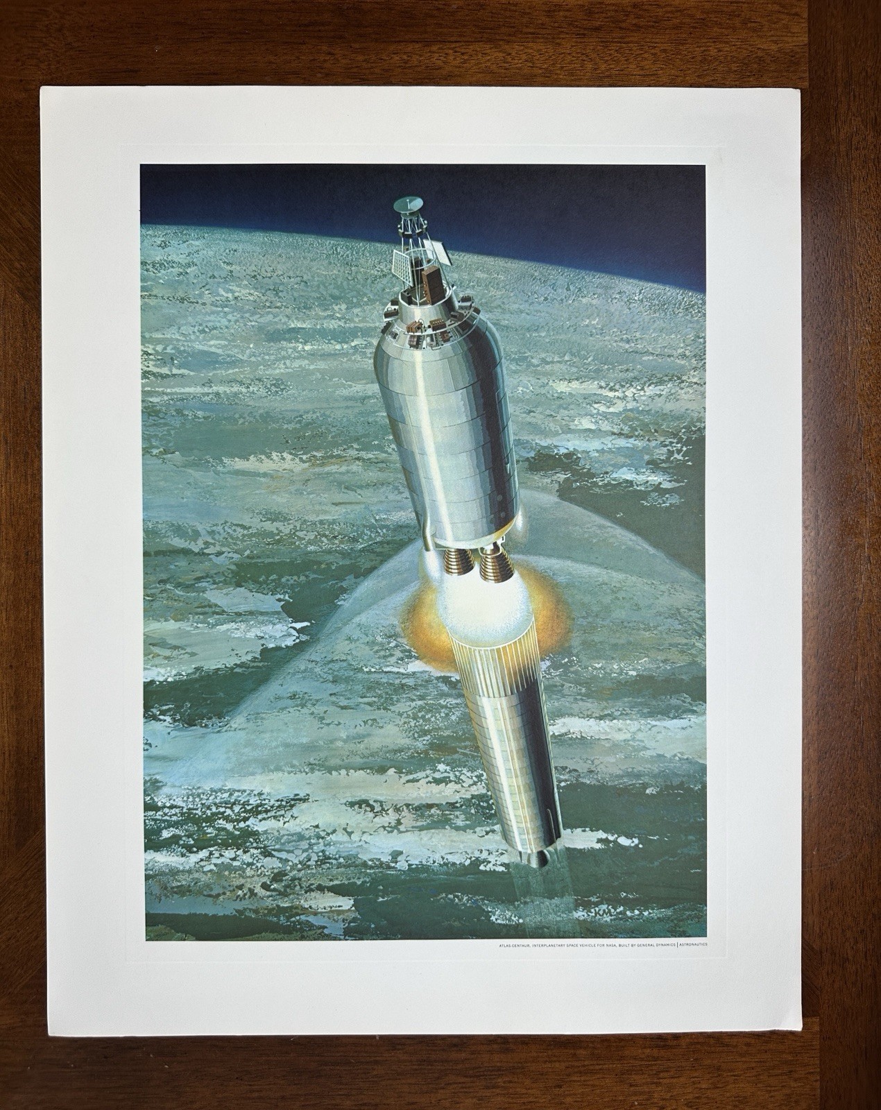 Rare Original General Dynamics Atlas - Centaur Rocket In Space Lithograph 16x20