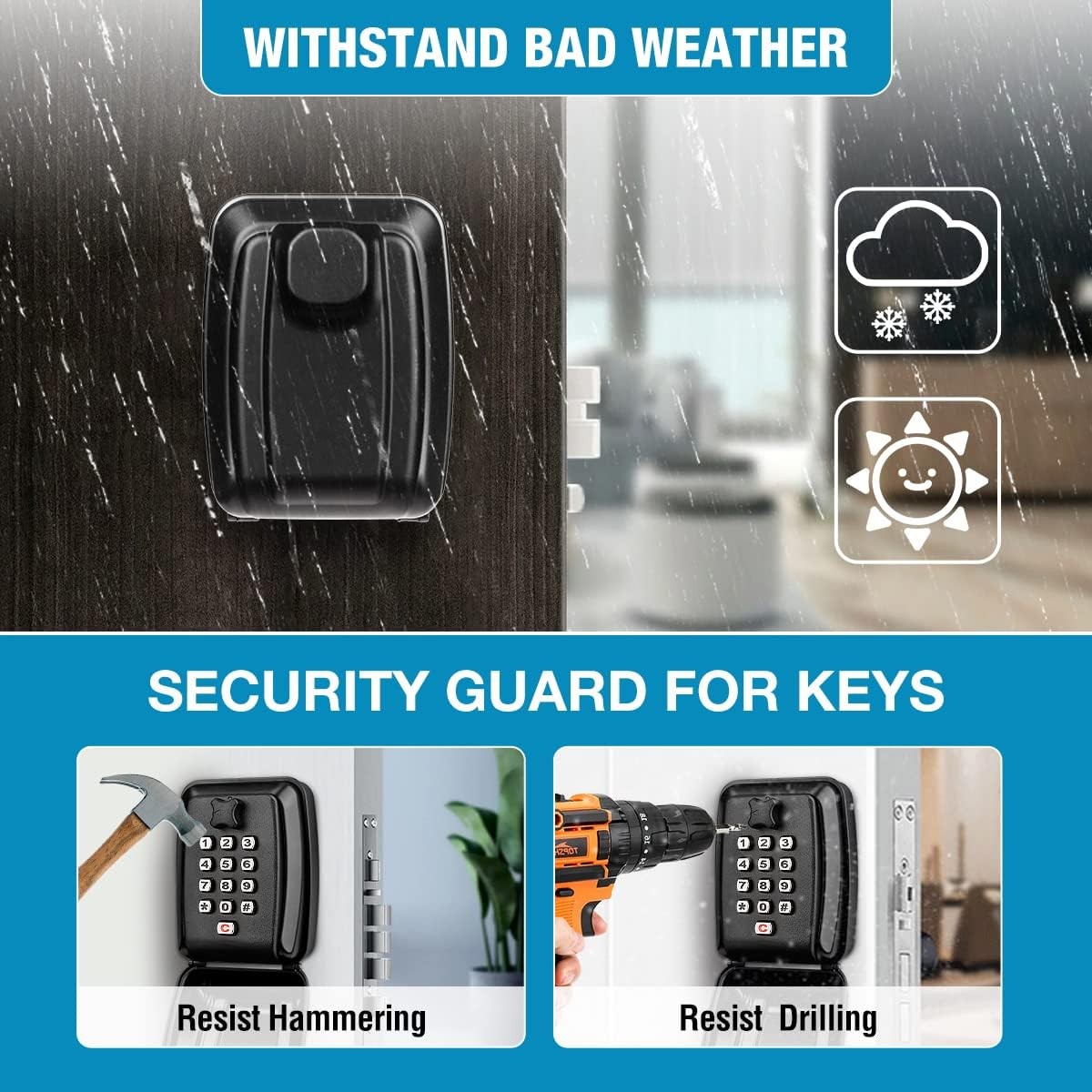 Key Lock Box Wall Mount with Code, Key Lock Box for Outside, Waterproof Key S...