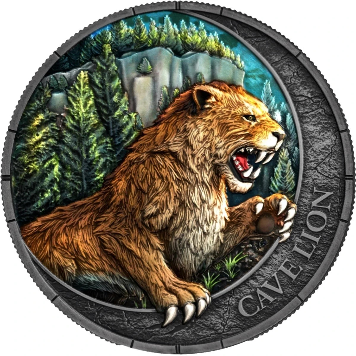 2026 Liberia Megafauna Cave Lion Oblivion 20 Dollars 1 oz Silver BU UV Effect