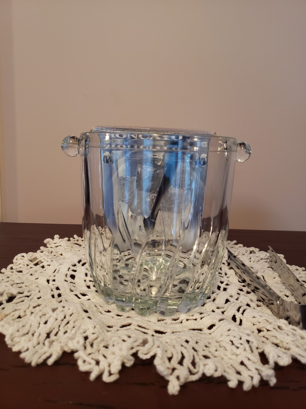 Moncayo Covetro Fine Italian Glassware Mini Ice Bucket 5x5 W/Tongs Orig. sticker