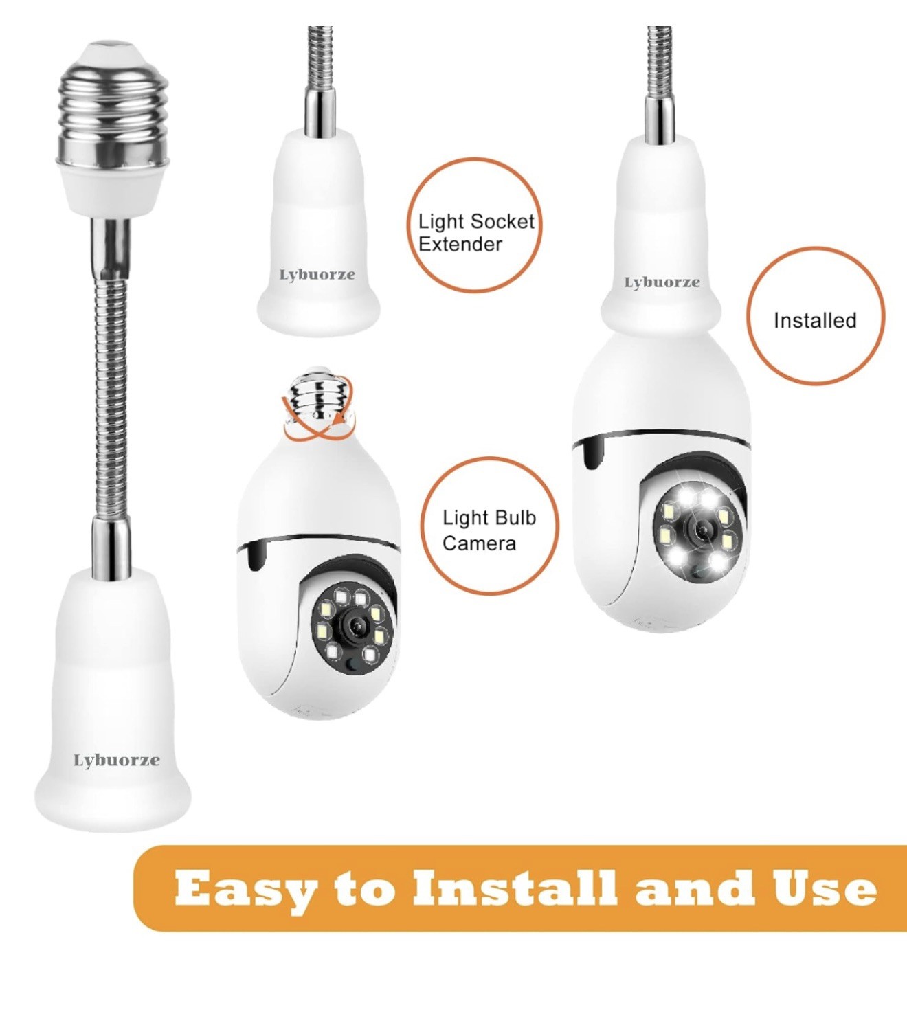 Light Bulb Socket Extender Adapter Flexible Extension Adjustable Converter 2Pack