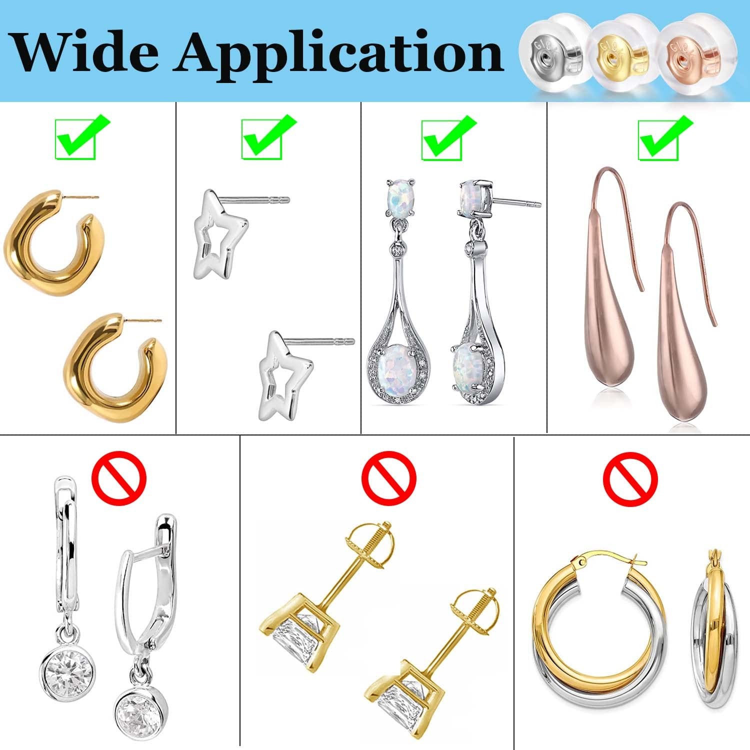 Earring Backs 18K Gold Locking Silicone Earring Backs Replacements for Studs/...