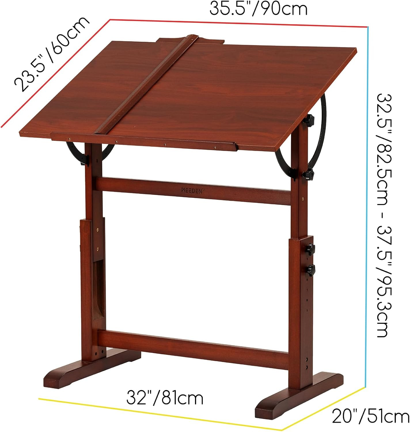 MEEDEN Wood Drafting Table,Artist Drawing Table with Height Adjustable Walnut