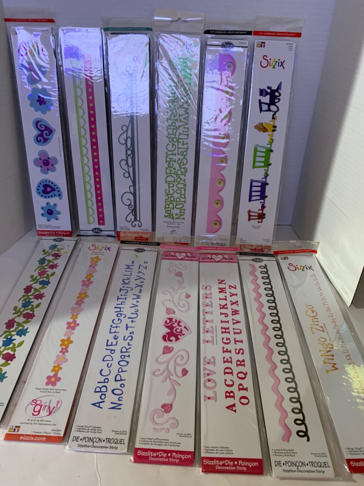 Sizzix Sizzlits Decorative Strip Die Flowers Alphabet Train Hearts