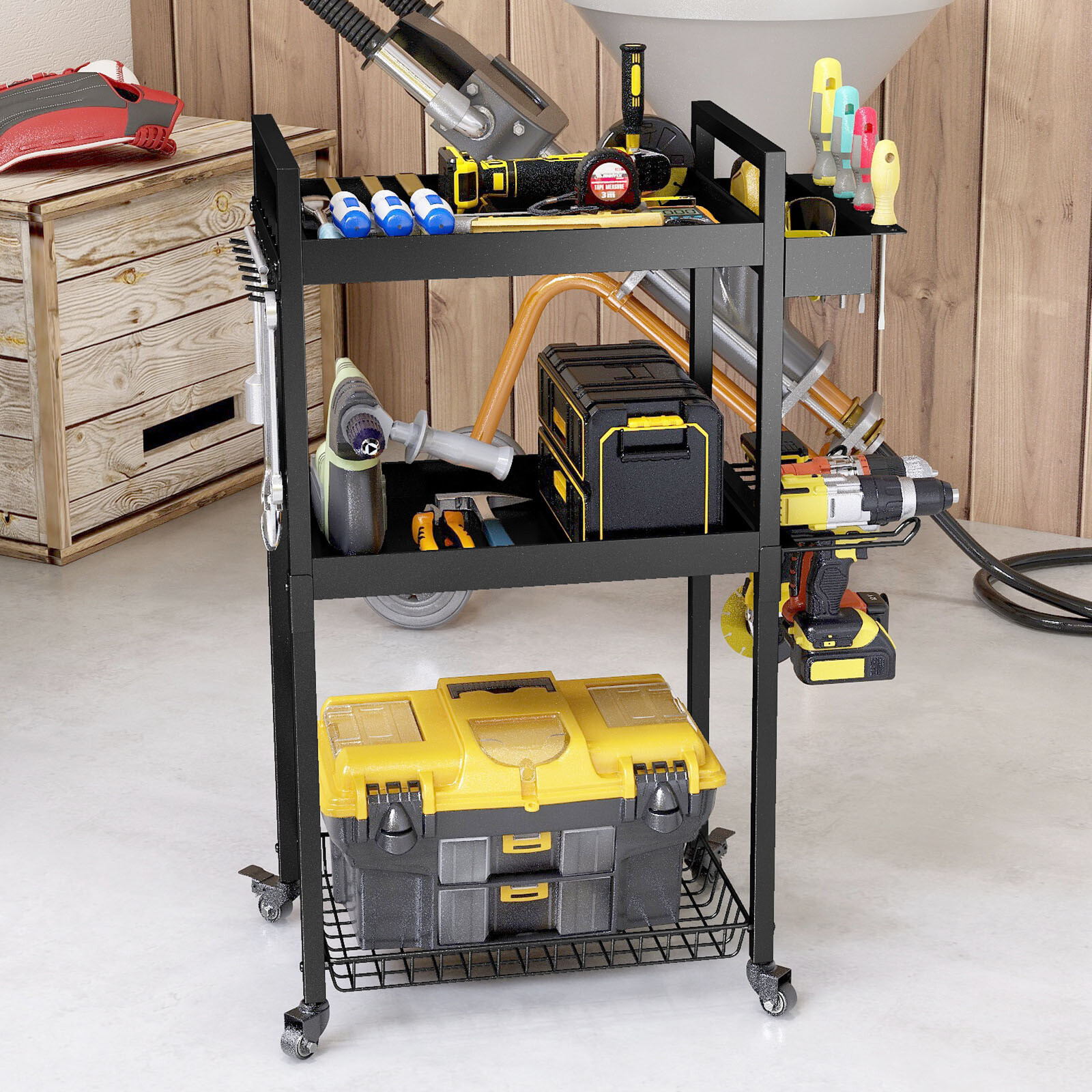 Power Tool Storage Cart Moveable, Tool Holder W/ Wheels For Tool Storage