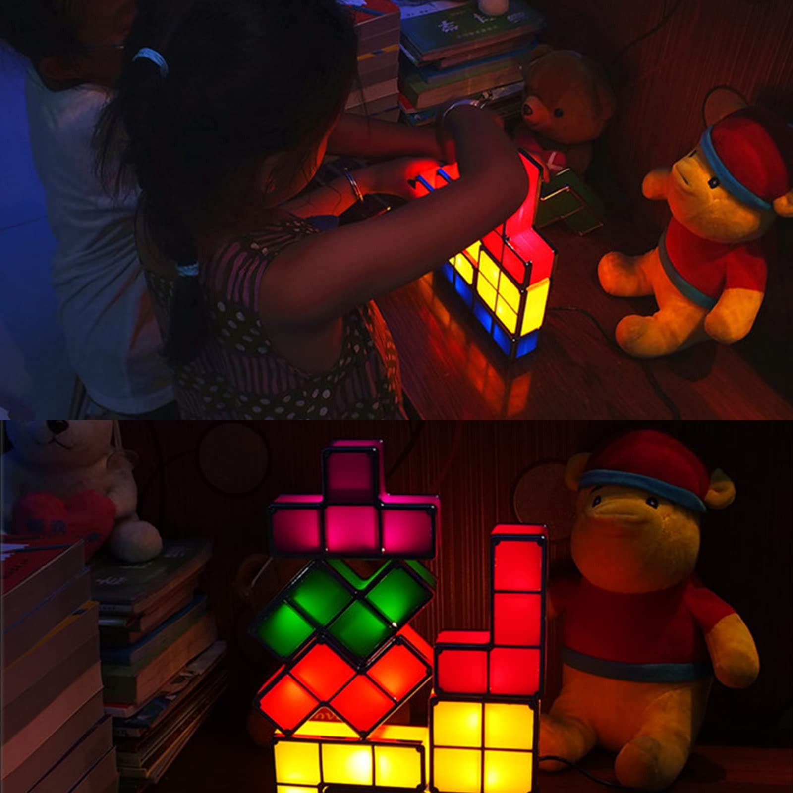 Night Light,DIY Stackable LED 7 Colors Interlocking Induction Novelty Desk La...