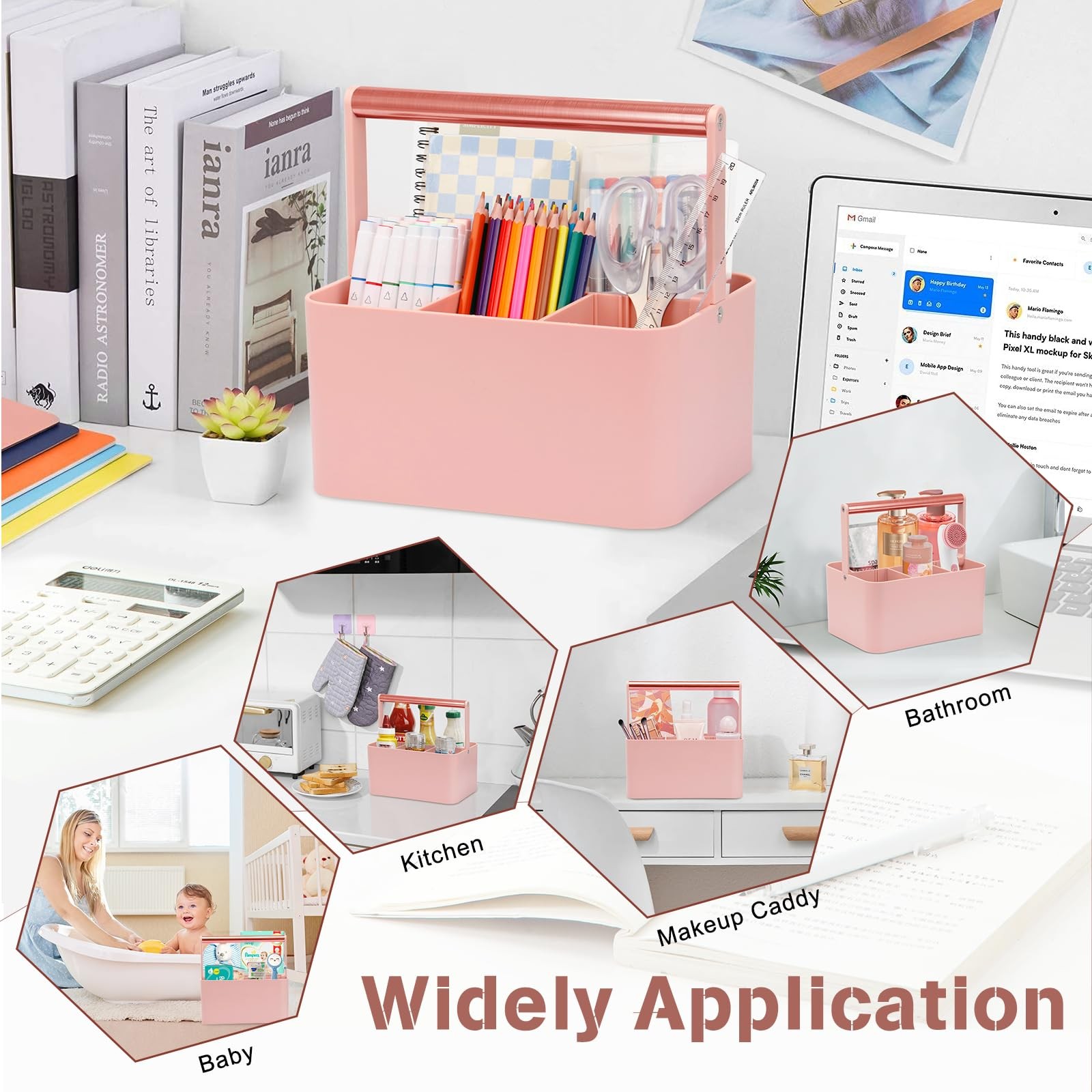 Multipurpose Caddy Organizer with Handle and Adjustable Divider, Portable Art...