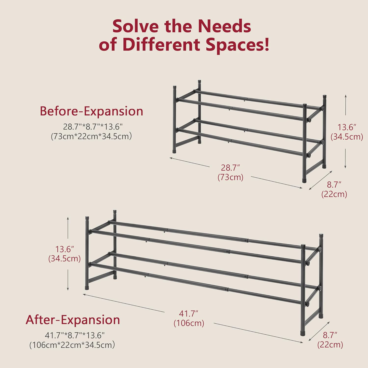 Expandable Shoe Rack for Closet 2 Tier, 28“-41“ Adjustable & Stackable Shoe Shel