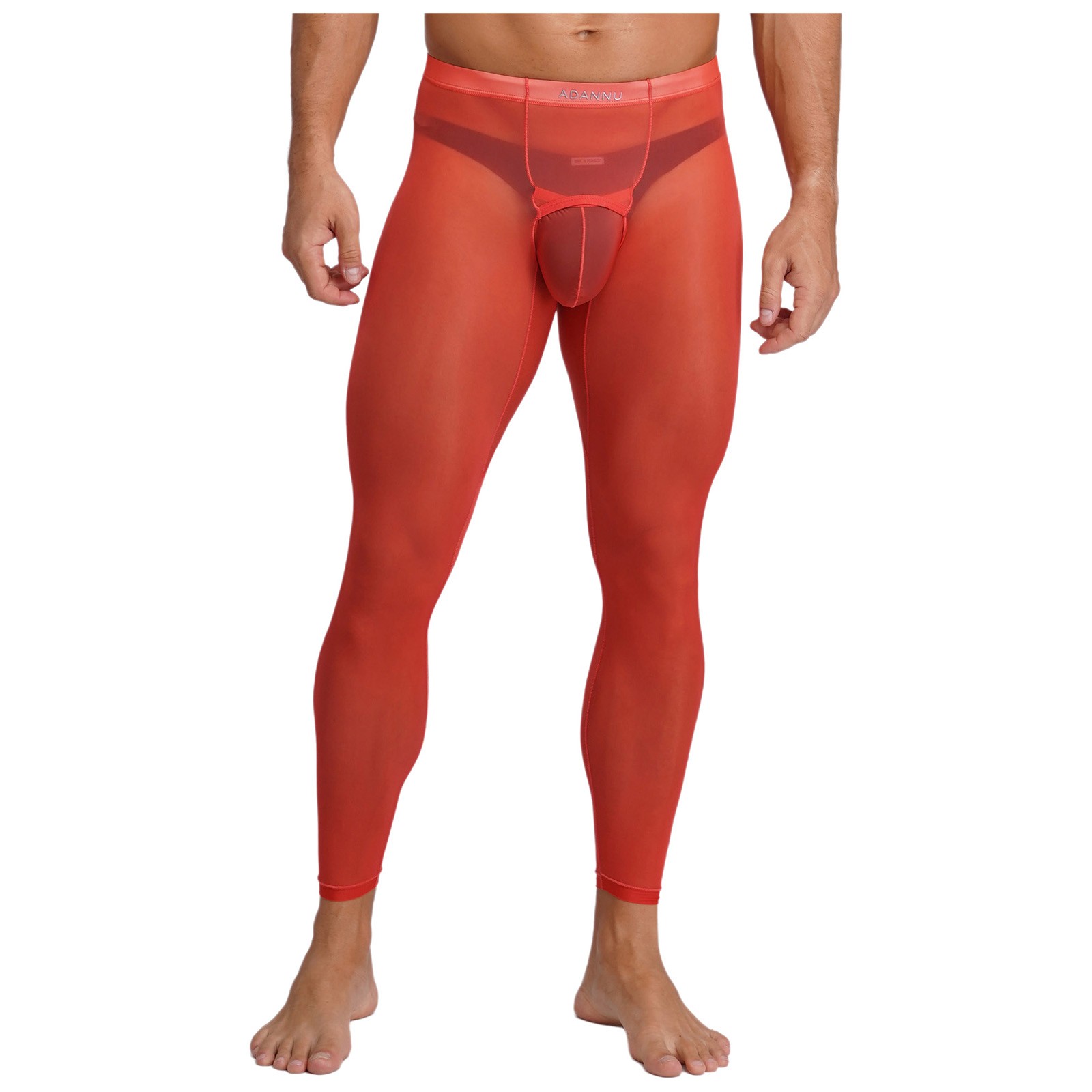 Men's Stretchy Sheer Yoga Leggings Bulge Pouch with Opening Elastic Waistband