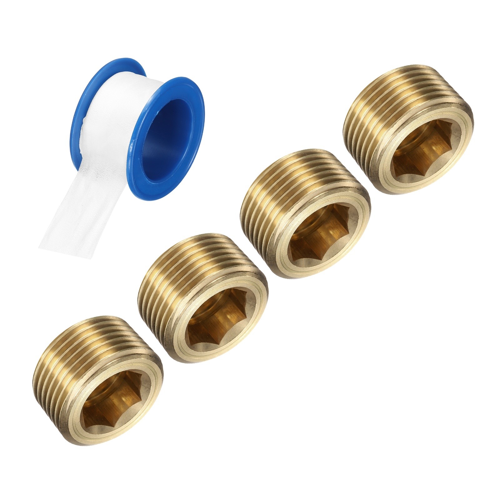 4Pcs 3/4 NPT Brass Pipe Plug Fitting, Male Thread Internal Hex Socket Pipe Cap