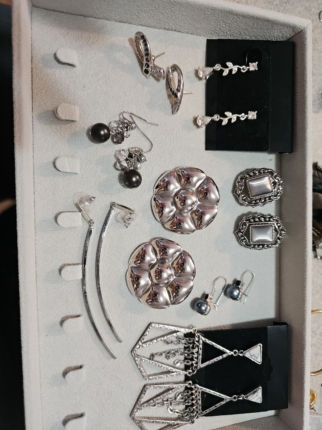 Silvertone 8 Pair Post Earring Lot Nice Variety Some Branded