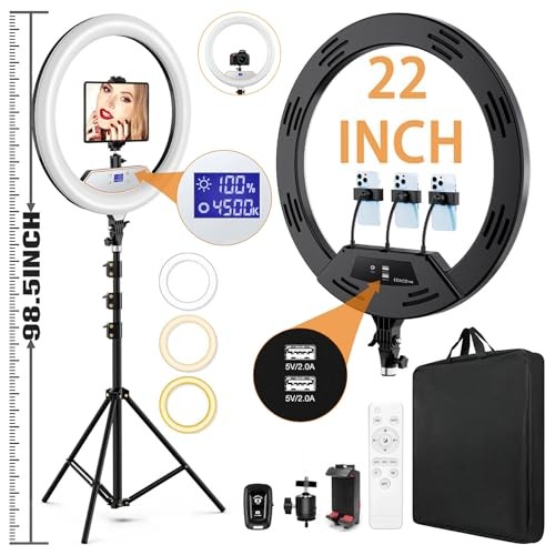 22"Ring Light with Stand,Ring Light Tripod for iPhone ipad,with Black