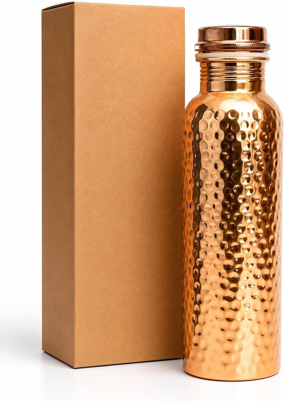 Hammered Pure Copper Water Bottle Ayurvedic Design | Uncoated No Lining, No C...