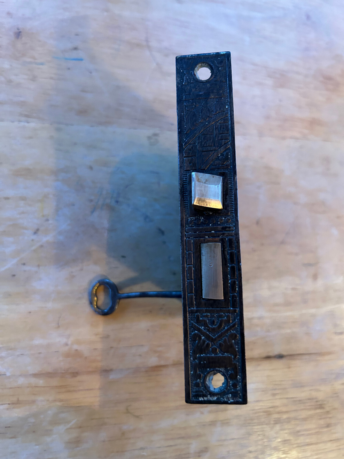 Unbranded 1890's Brass Face Eastlake Victorian Mortise Door Lock & Key, Free S/H