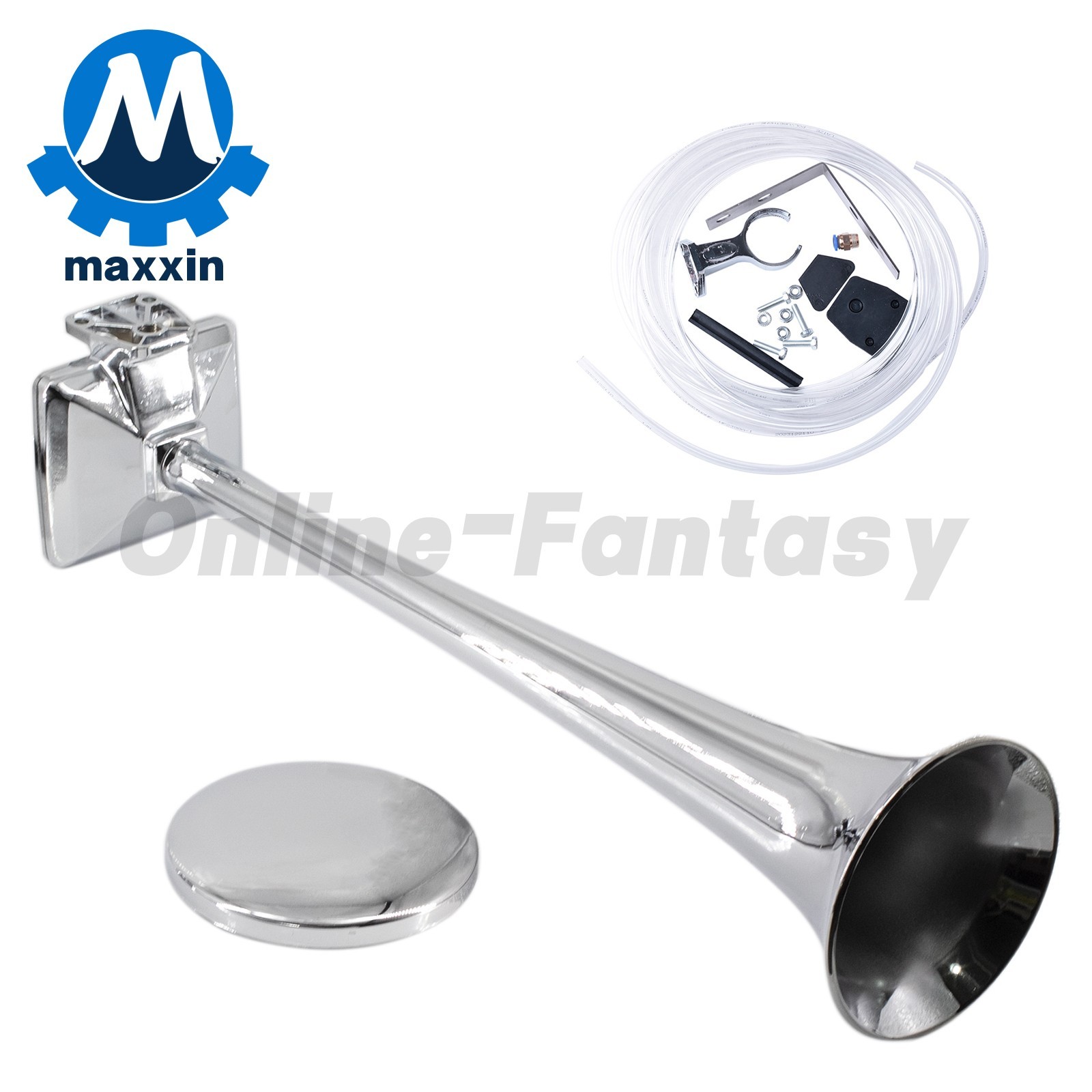 1pc Chrome Air Horn & Base Mount For Peterbilt Kenworth Mack Ford Semi Truck