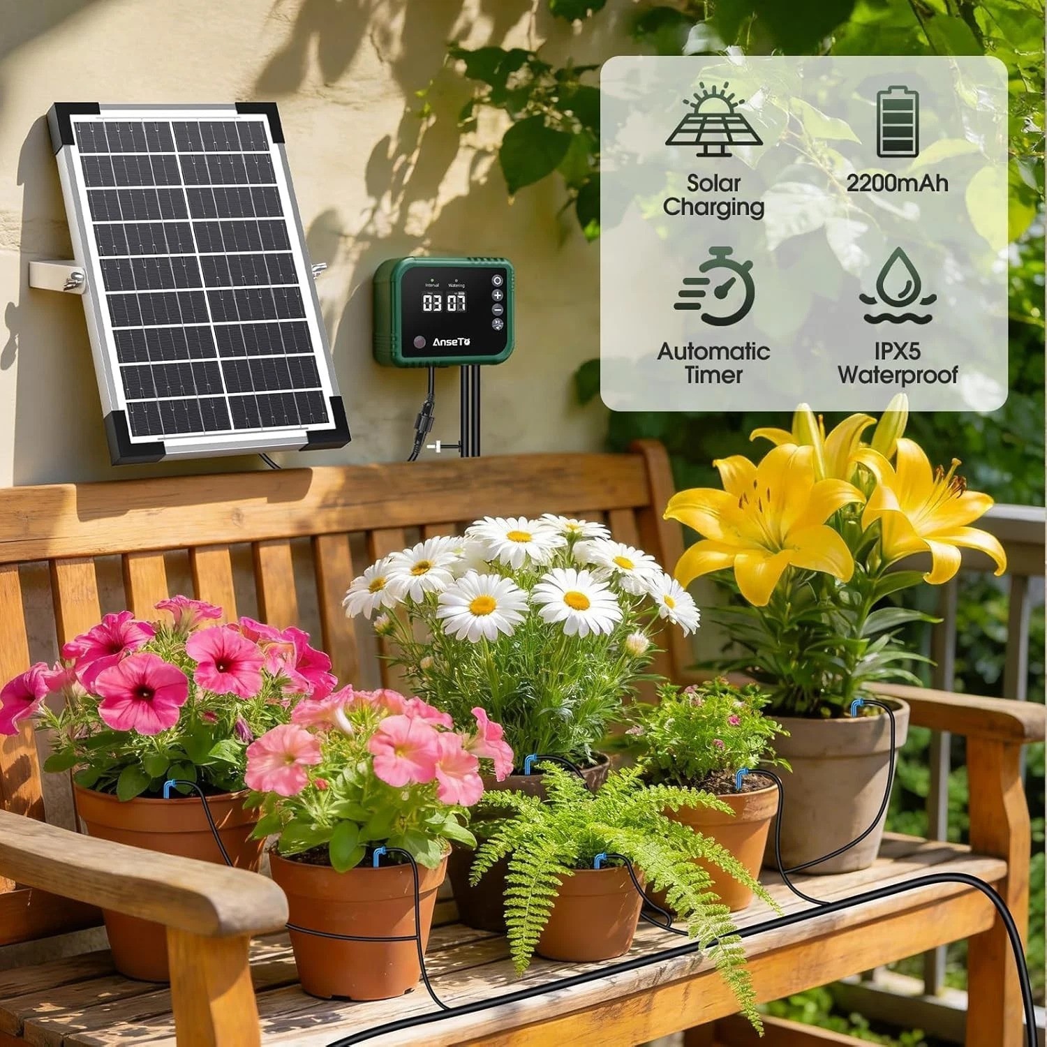 8W Solar Drip Irrigation System for Gardens, DIY Automatic Drip Kit, Supports...