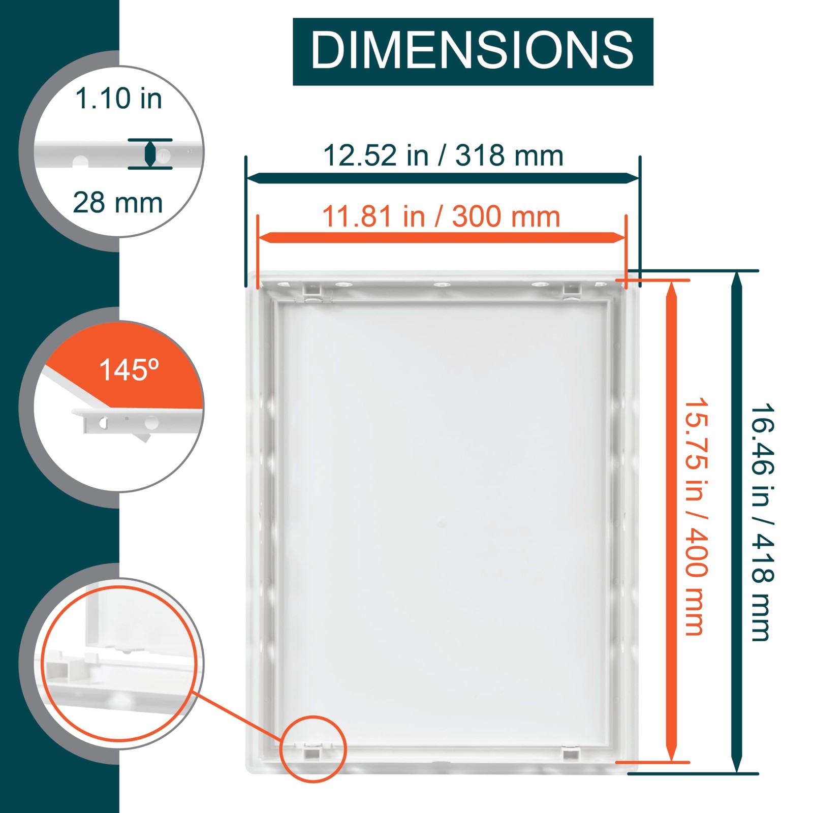 12" x 16" White Plastic Access Panel. Service Shaft Door Panel. Plumbing, Ele