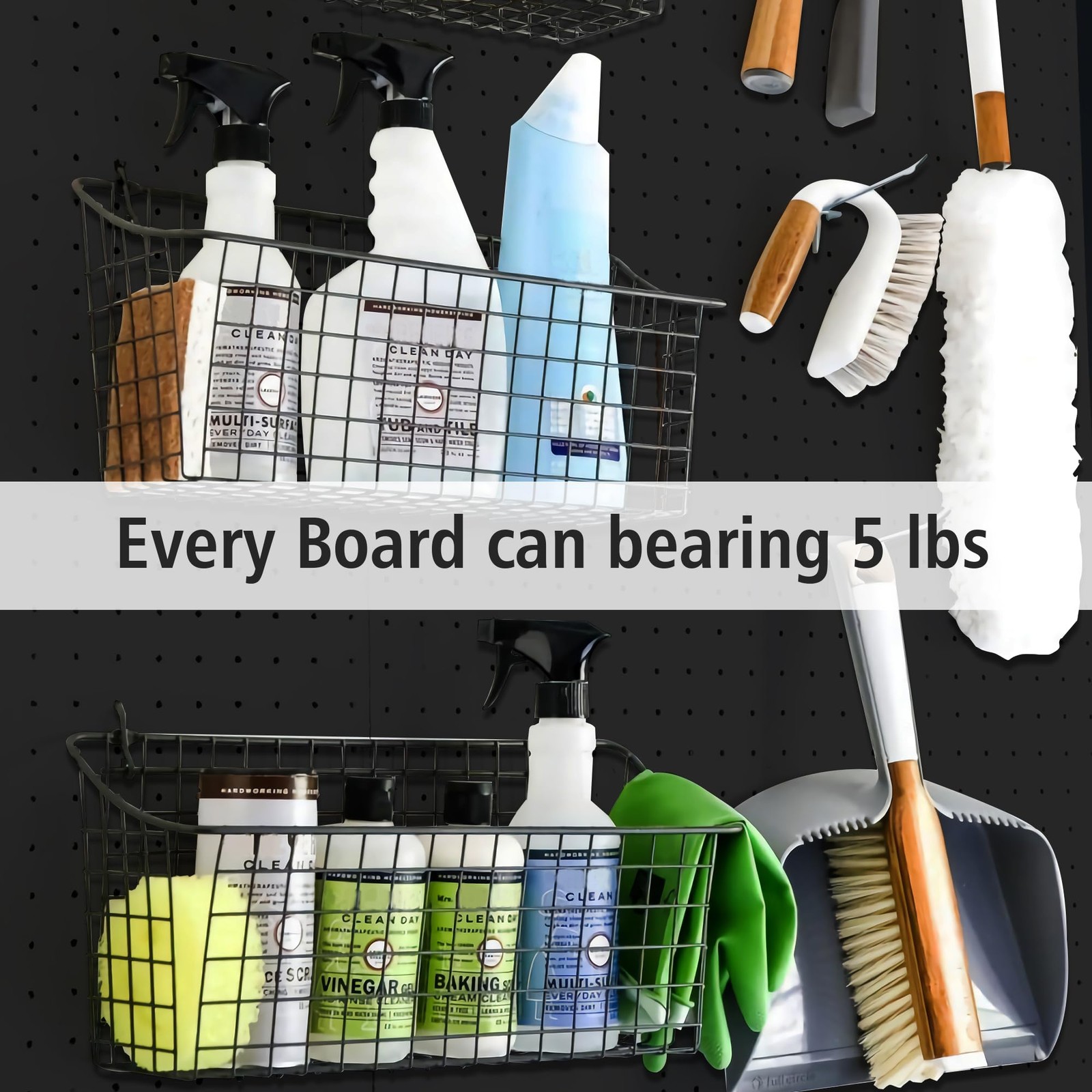 Black Pegboard Panels 4Pc ABS Wall Organizer Craft Garage Kitchen Workshop