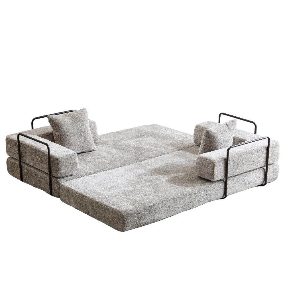 3 Seat Convertible Floor Sofa Bed with Memory Foam - Chenille Futon Couch