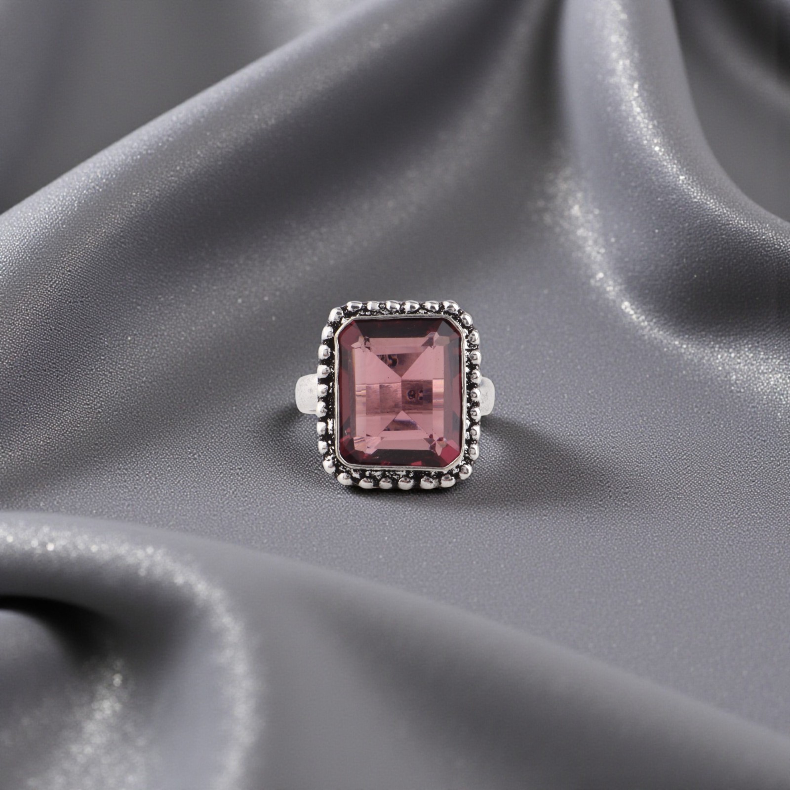 Rhodolite Gemstone 925 Sterling Silver Jewelry Designer Wedding Ring For Women