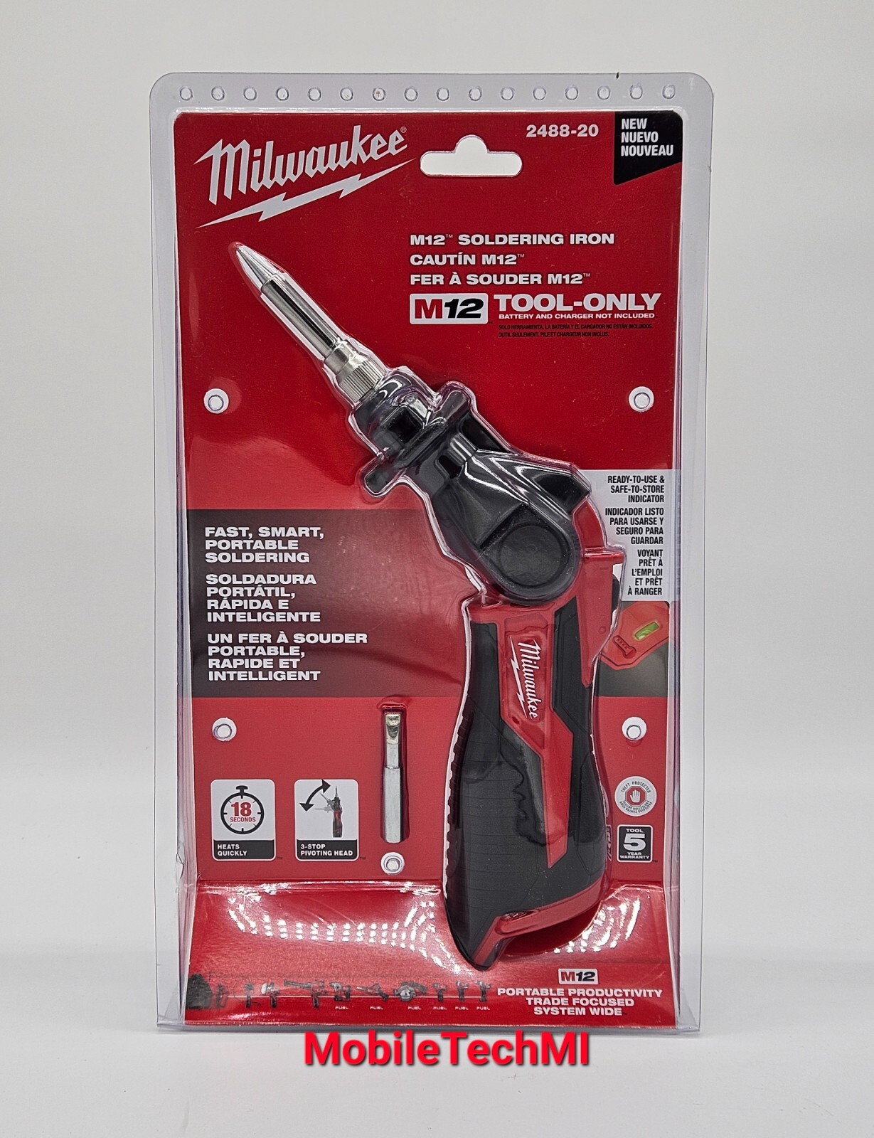 Milwaukee M12 Cordless Soldering Iron 2488-20 Tool Only - Brand New Sealed