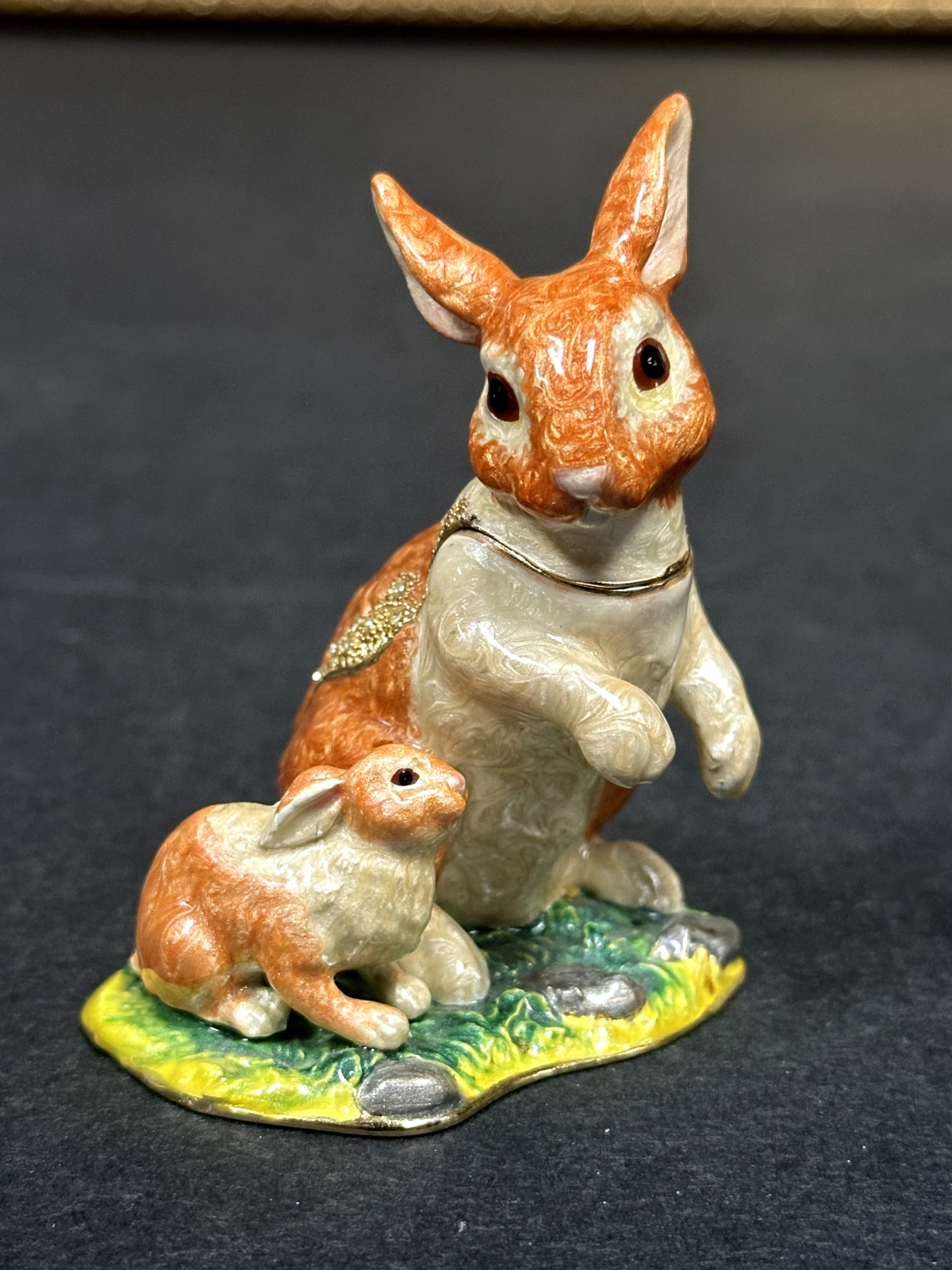 Vintage Bunnies Enamel Bejeweled Trinket Box.