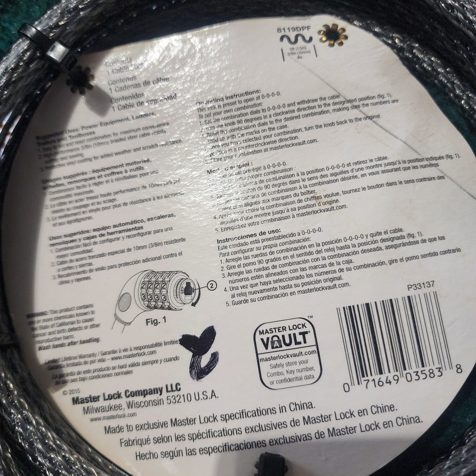 Master Lock 5ft Combination Cable Lock – Heavy Duty Security for Tools & Gear
