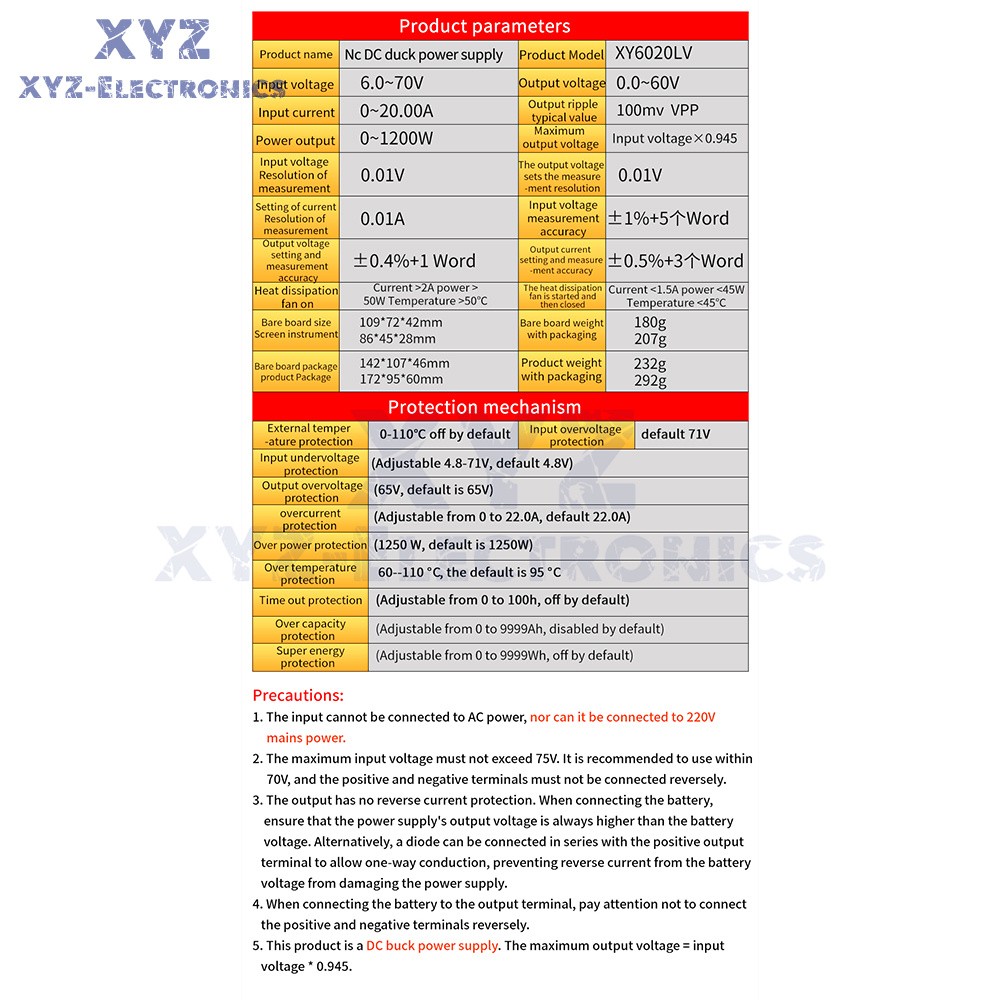XY6020 CNC Adjustable Voltage Regulator DC Buck Power Supply Module 20A/1200W