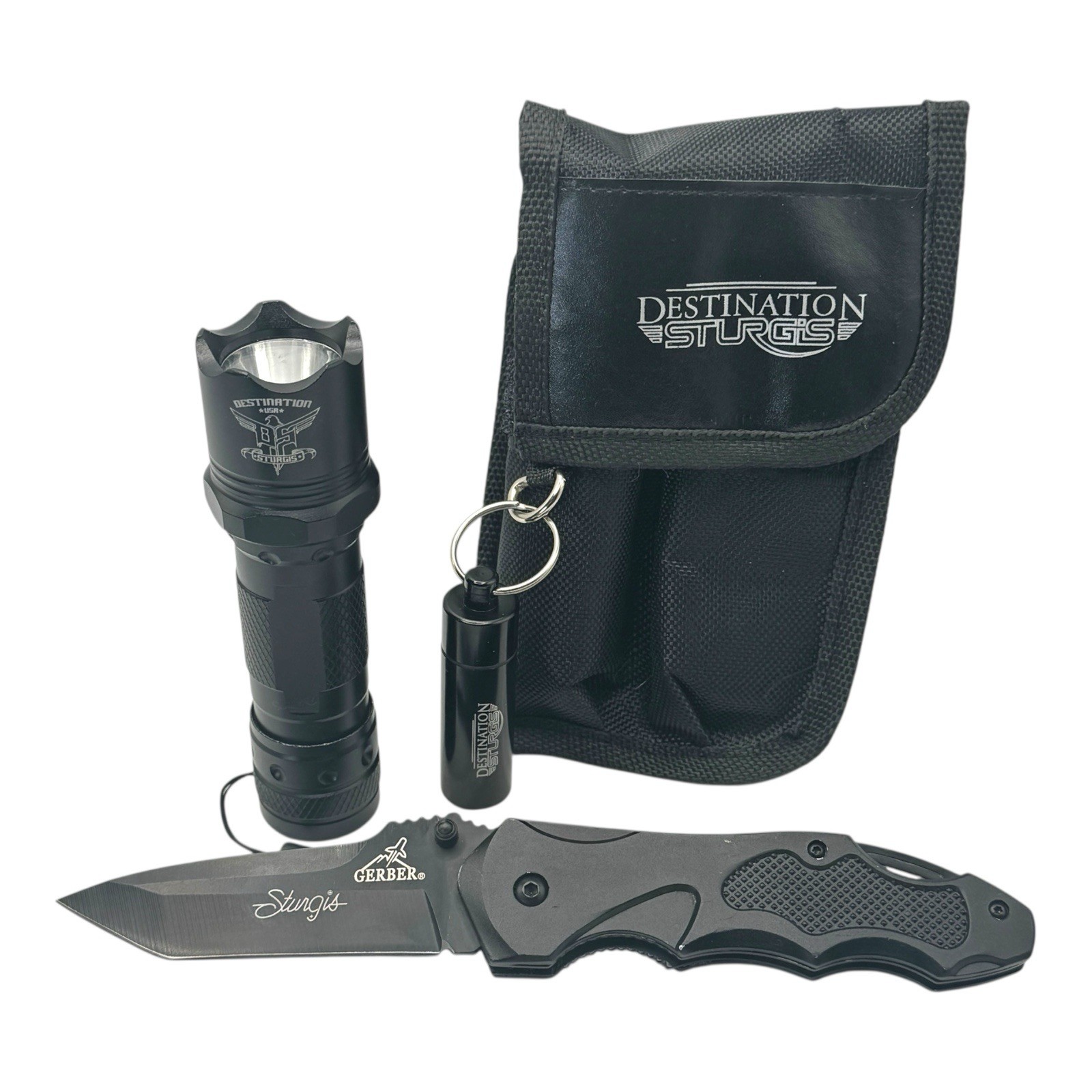 Gerber Destination Sturgis Folding Knife Flashlight Set Stainless Steel