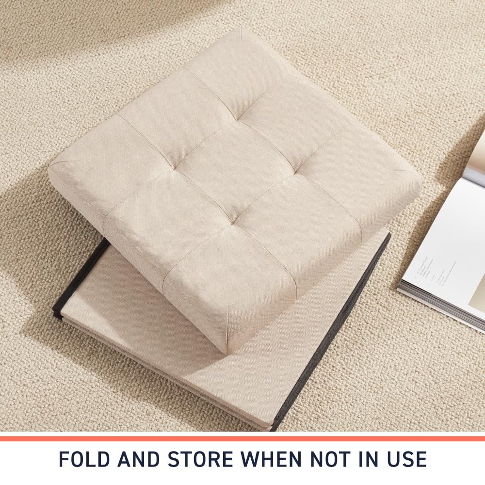 15 Inch Folding Storage Ottoman, Square Small Storage Foot Rest Stool, Bedroo...