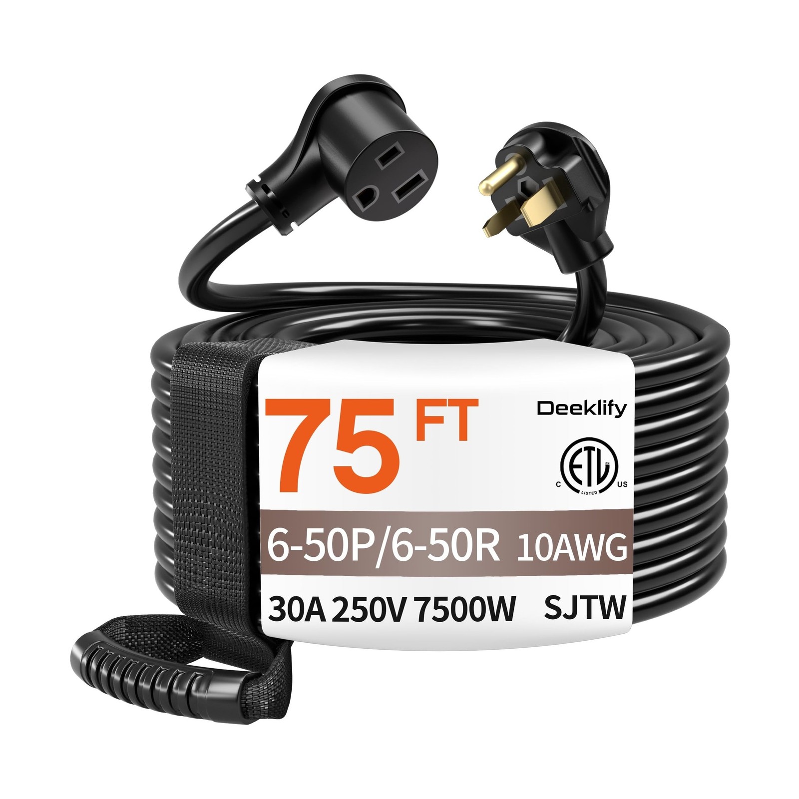 75FT 30 Amp 10 Gauge 3 Prong Welder Extension Cord, NEMA 6-50P to NEMA 6-50R,...