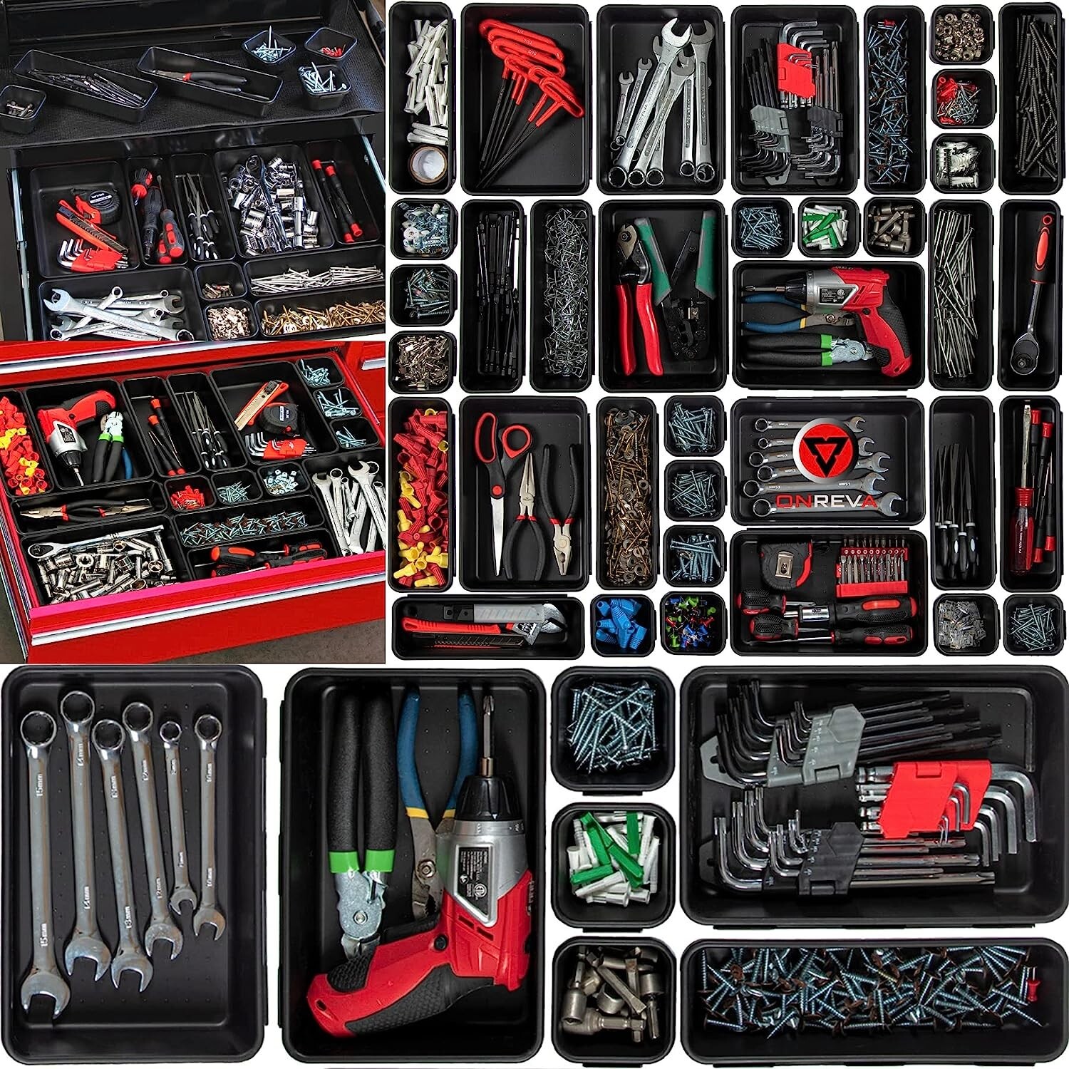 Tool Box Organizer Tray Dividers Set, Toolbox Organizer and Storage Garage 45pcs