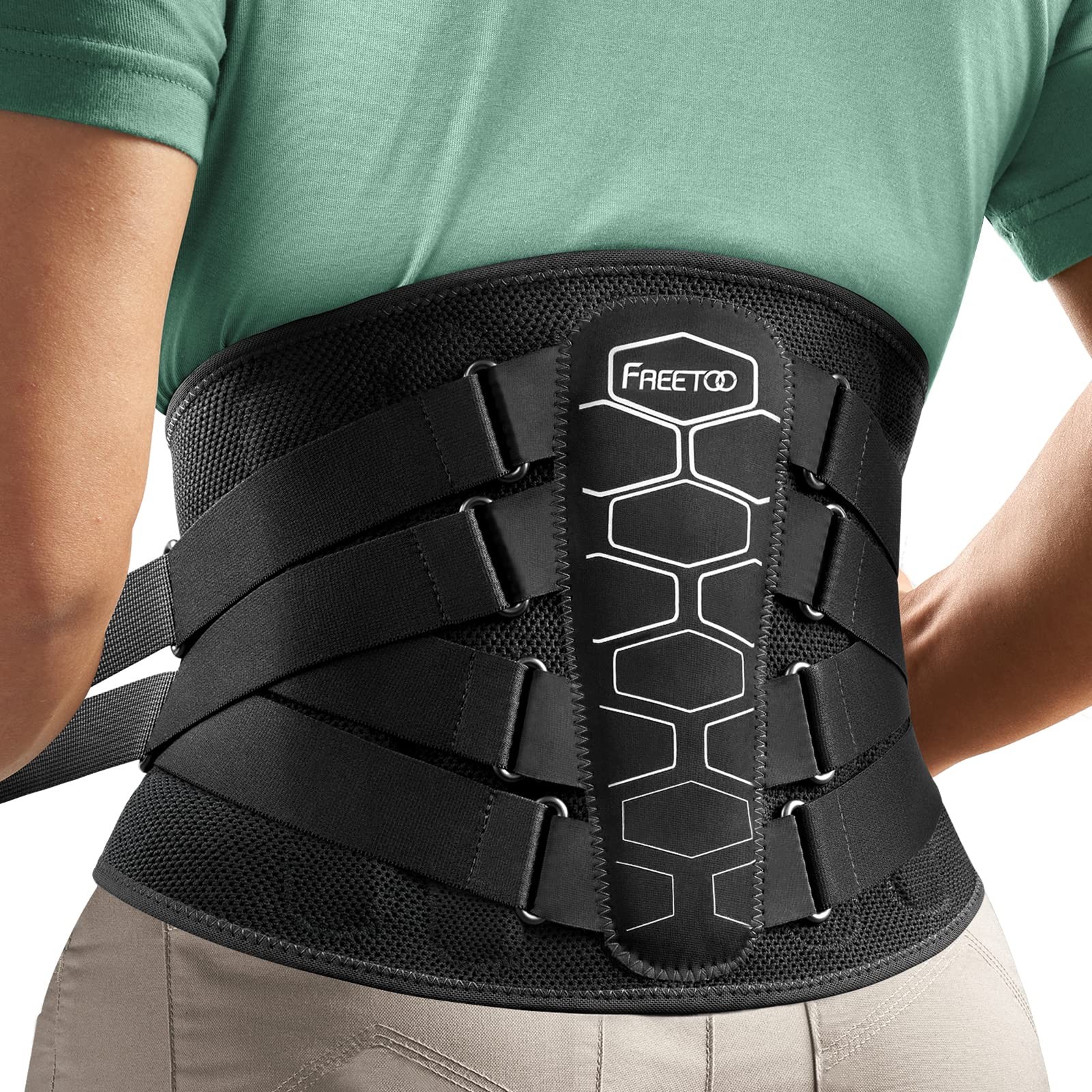 FREETOO Back Brace for Lower Pain Medium (Waist: 33.4～40.5 Inch), Black