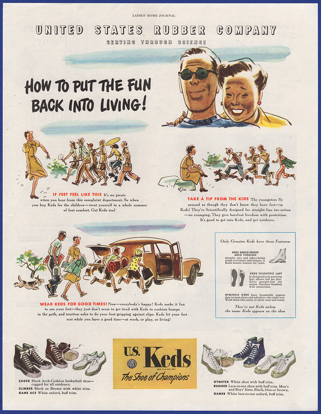 Vintage 1947 KEDS Shoes Sneakers Cager Game Ace Gymster Runner Gamer Print Ad