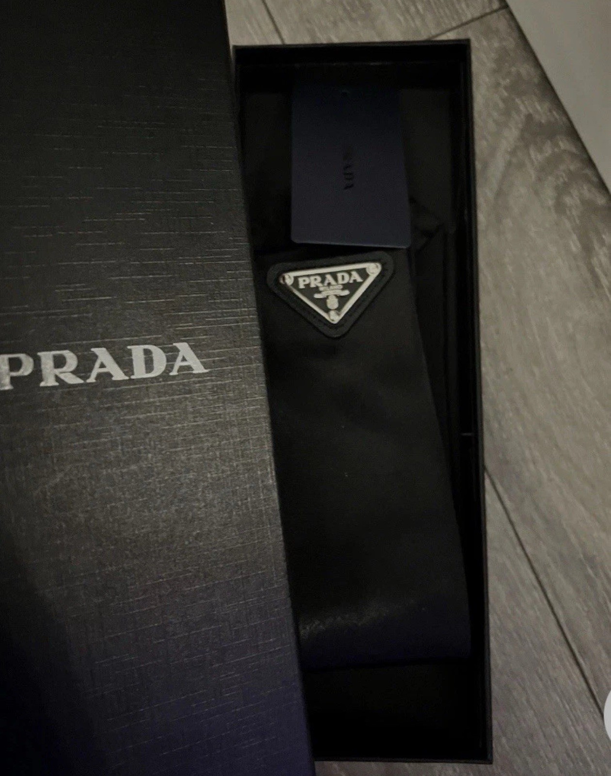Black Men's Prada Re Nylon Tie Triangle Logo With Box