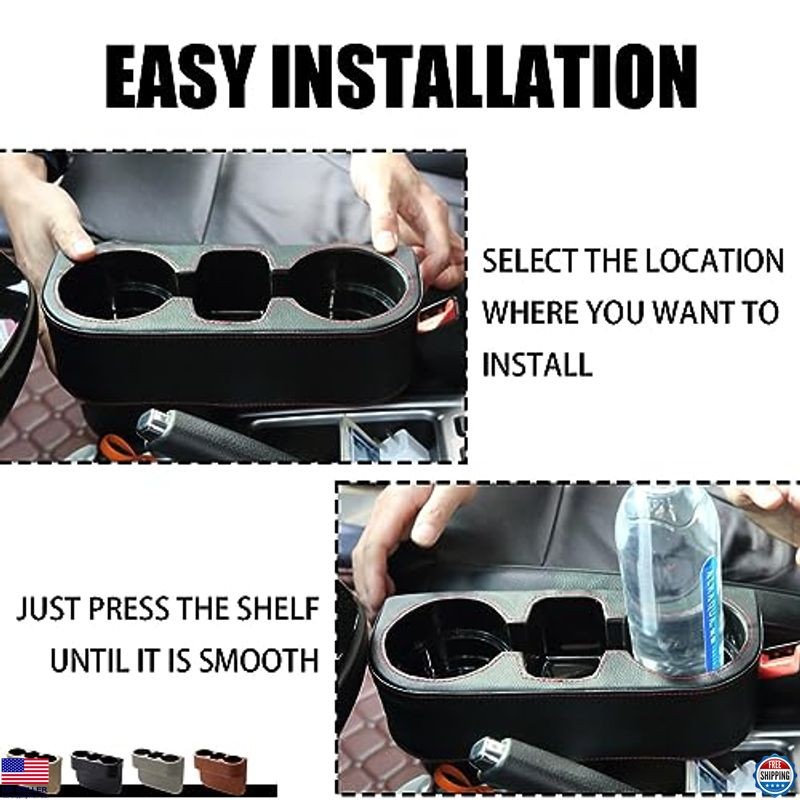 AICEL Multifunctional Car Cup Holder & Phone Organizer - Gray Leather Cover