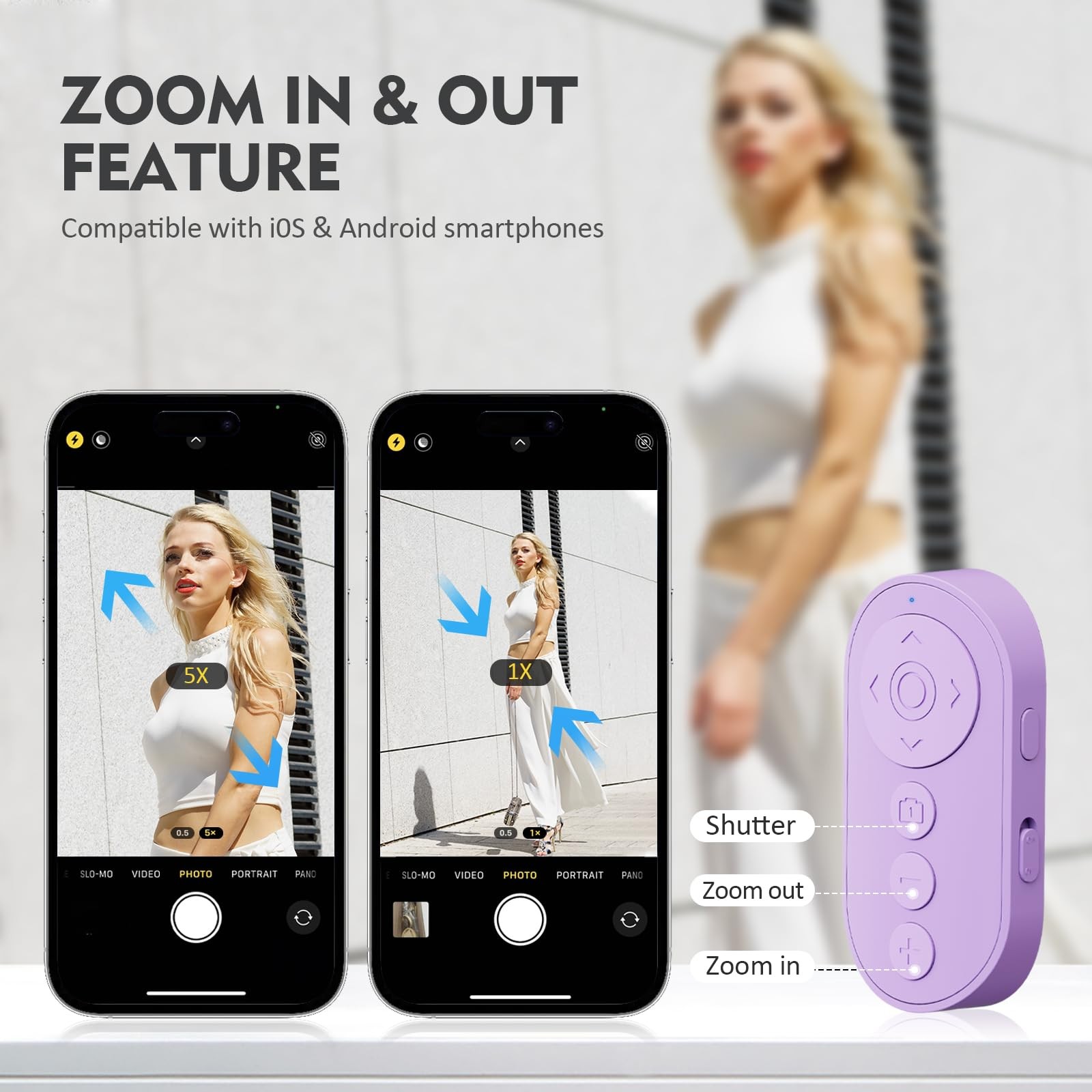 Wireless Remote Control with Zoom in/Out for Android & iPhone,Versatile Shutt...