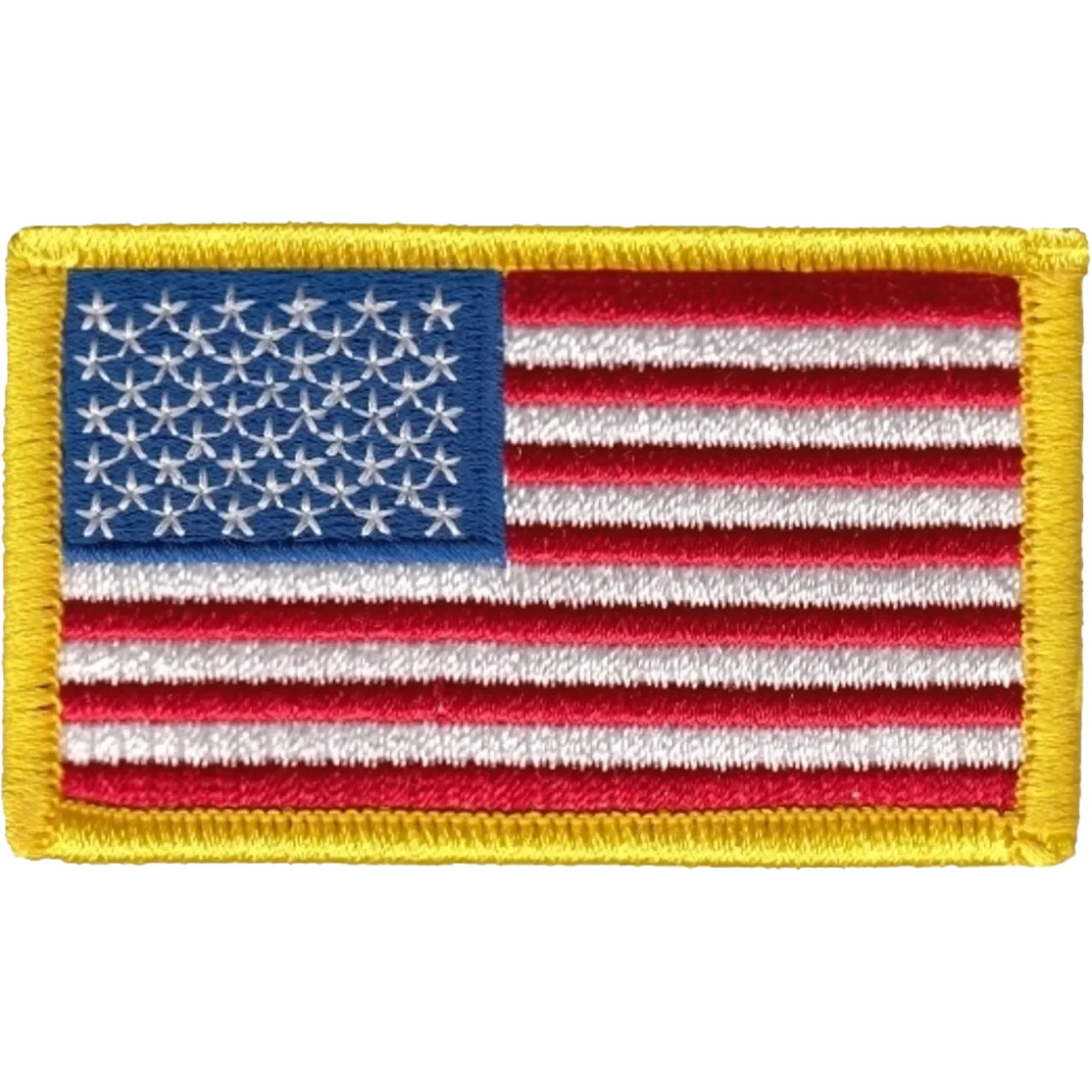 UNITED STATES OF AMERICA FLAG PATCH: Standard Gold Border, Size 2.5" x 1.5"