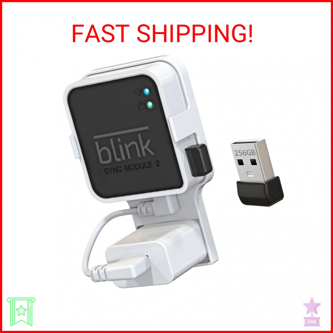 256GB USB Flash Drive with Outlet Wall Mount for Blink Sync Module 2, Space-Savi