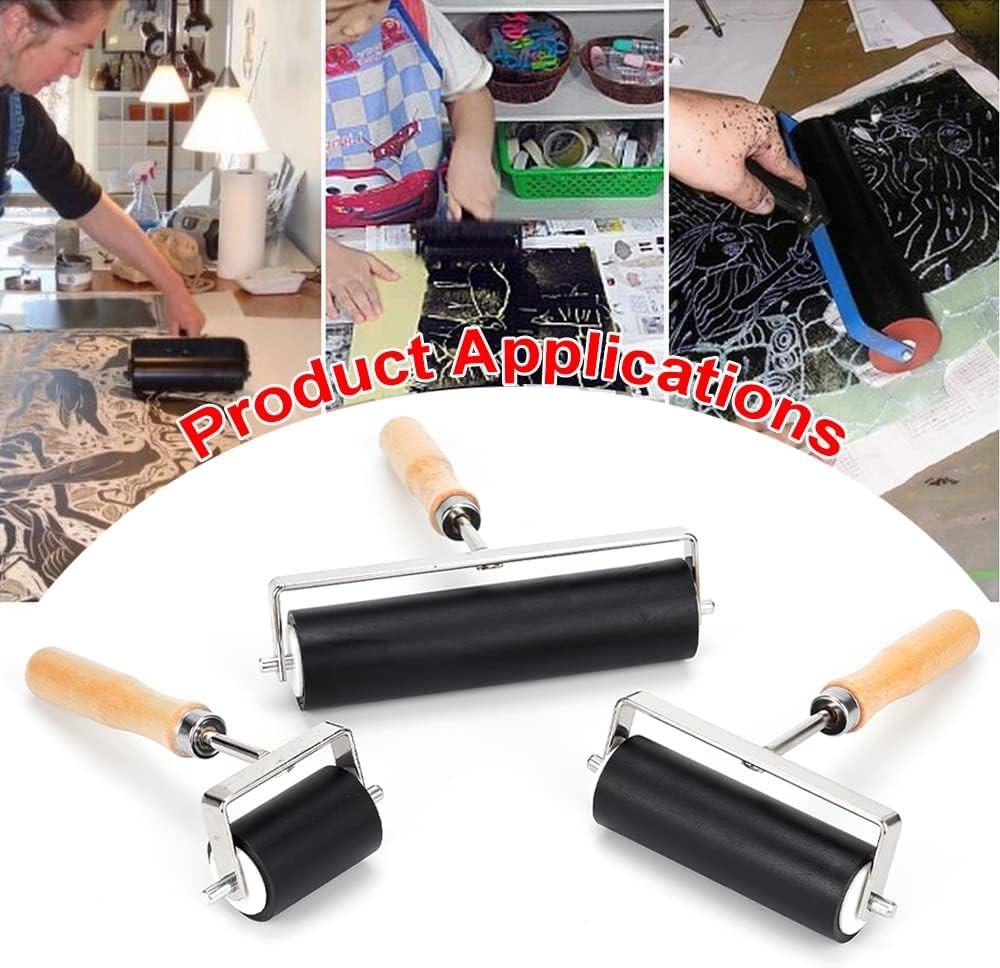 3 Pack Rubber Roller - Brayer Rollers with 3 Size for Crafting Brayer Rollers