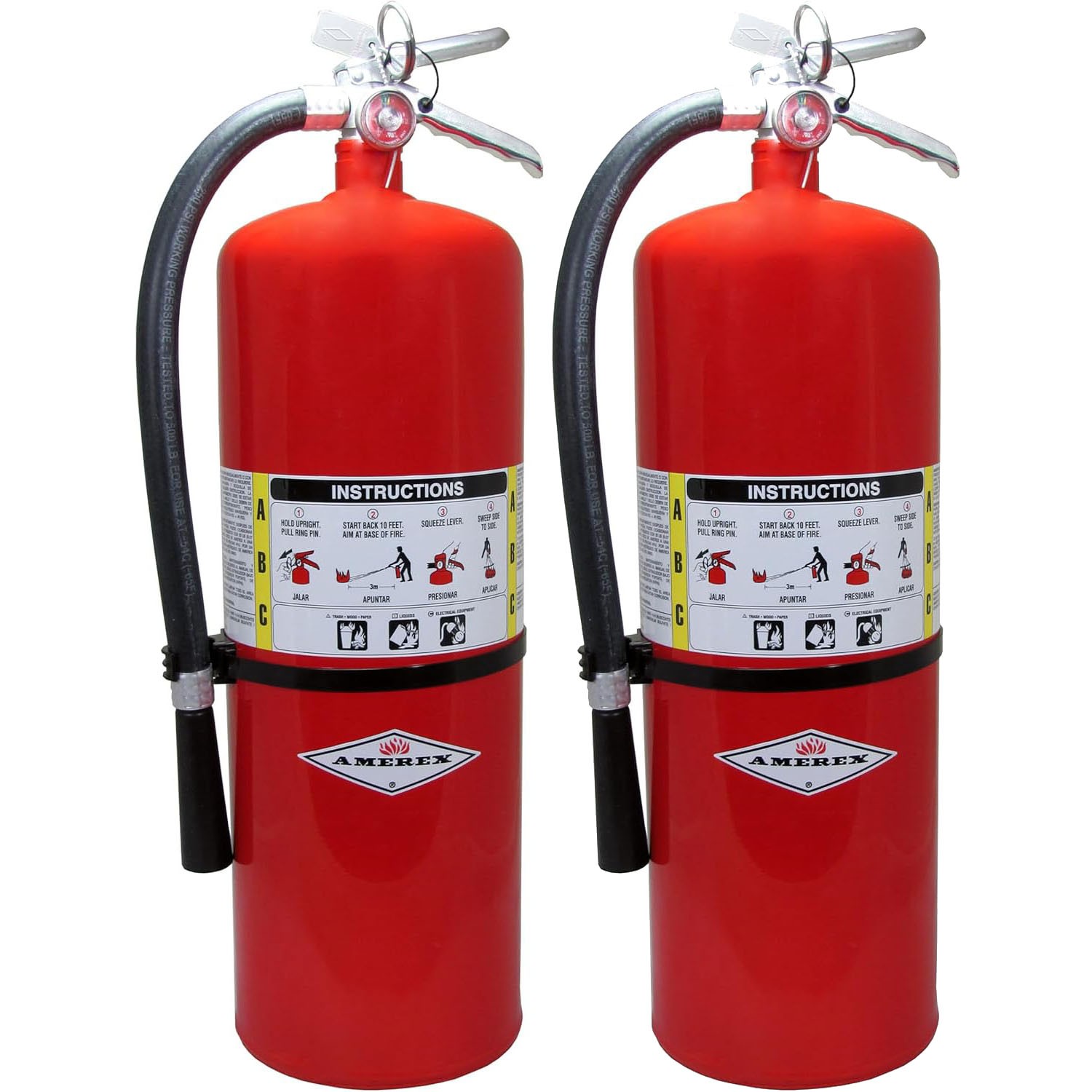 Amerex A411 20 lbs ABC Dry Chemical Fire Extinguisher with Wall Hanger - 2 Pack