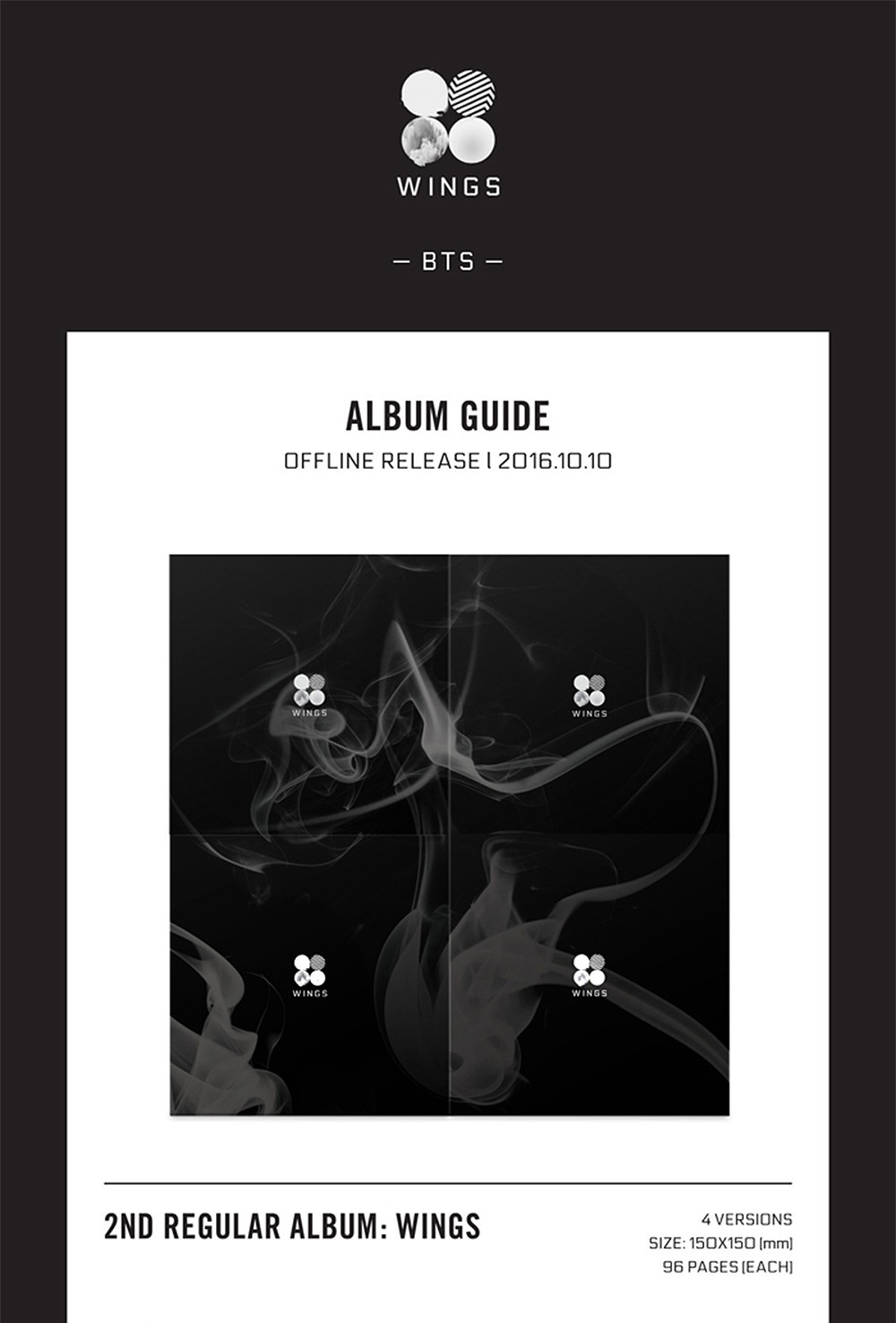 BTS [WINGS] 2nd Album 4 Ver SET/4 CD+4 Photo Book+4 Polaroid Card+GIFT OFFICIAL